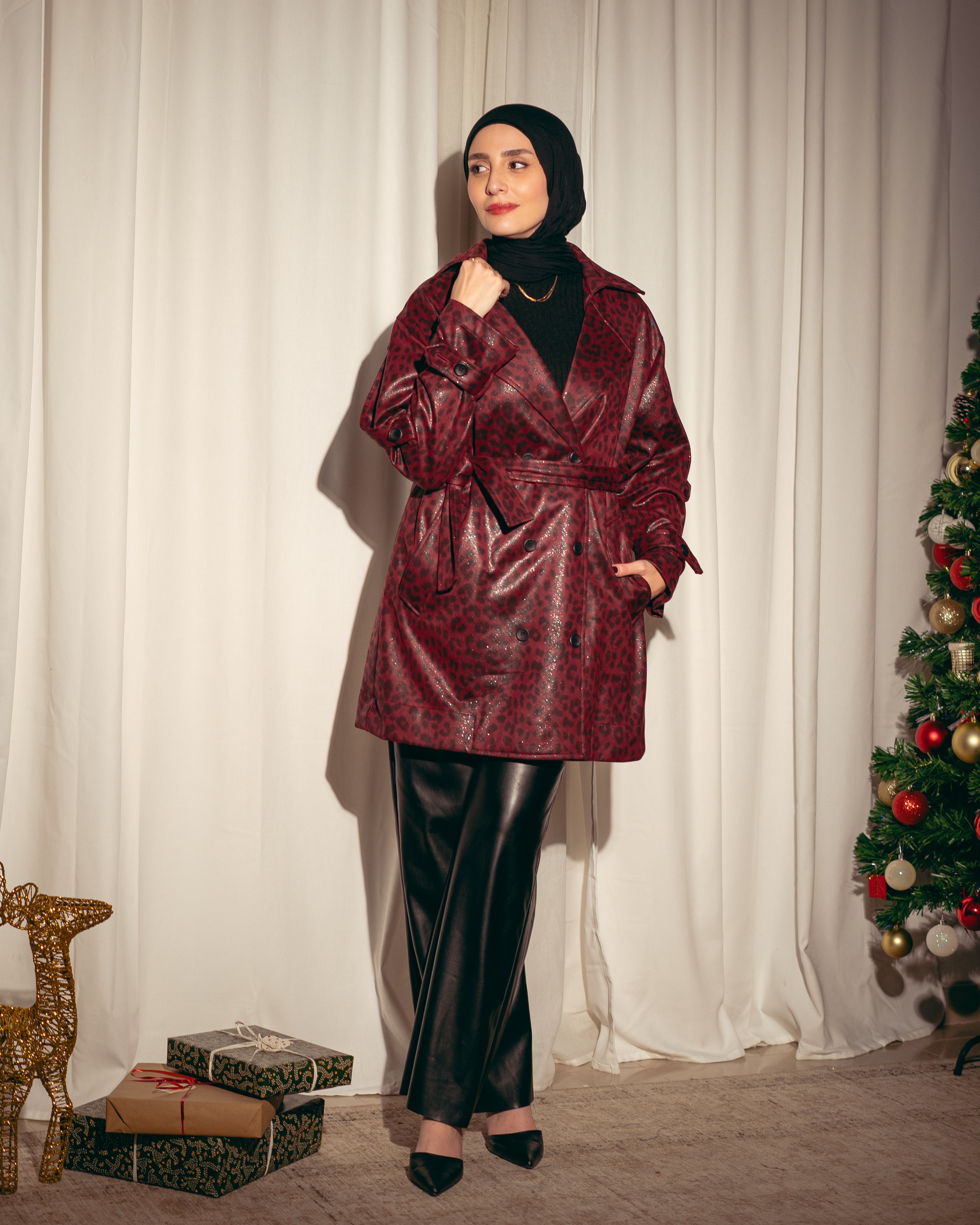 Patterned Trench Coat – Leopard Leather