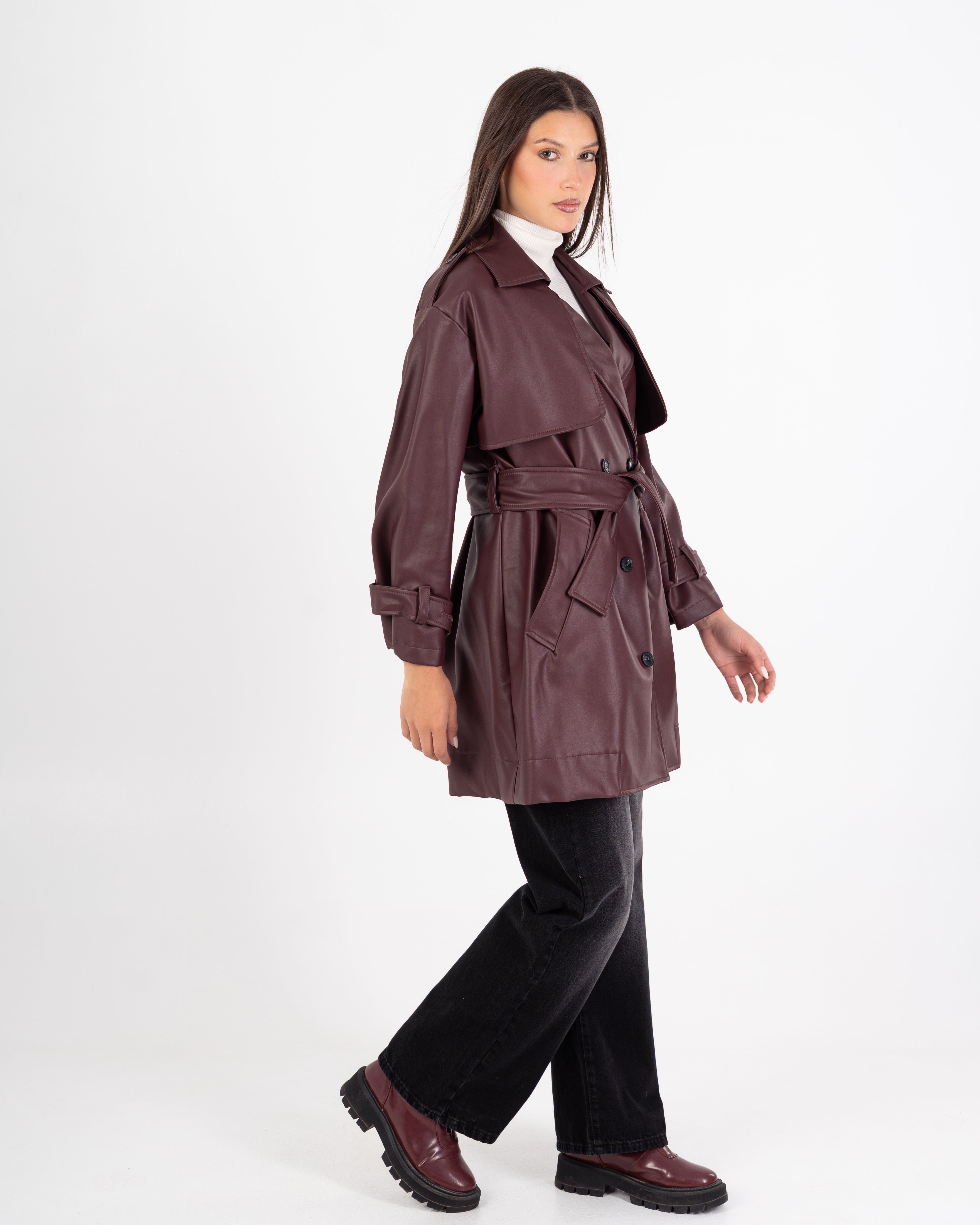 Leather Jacket – Plain (Belted Waist - Sleeves)