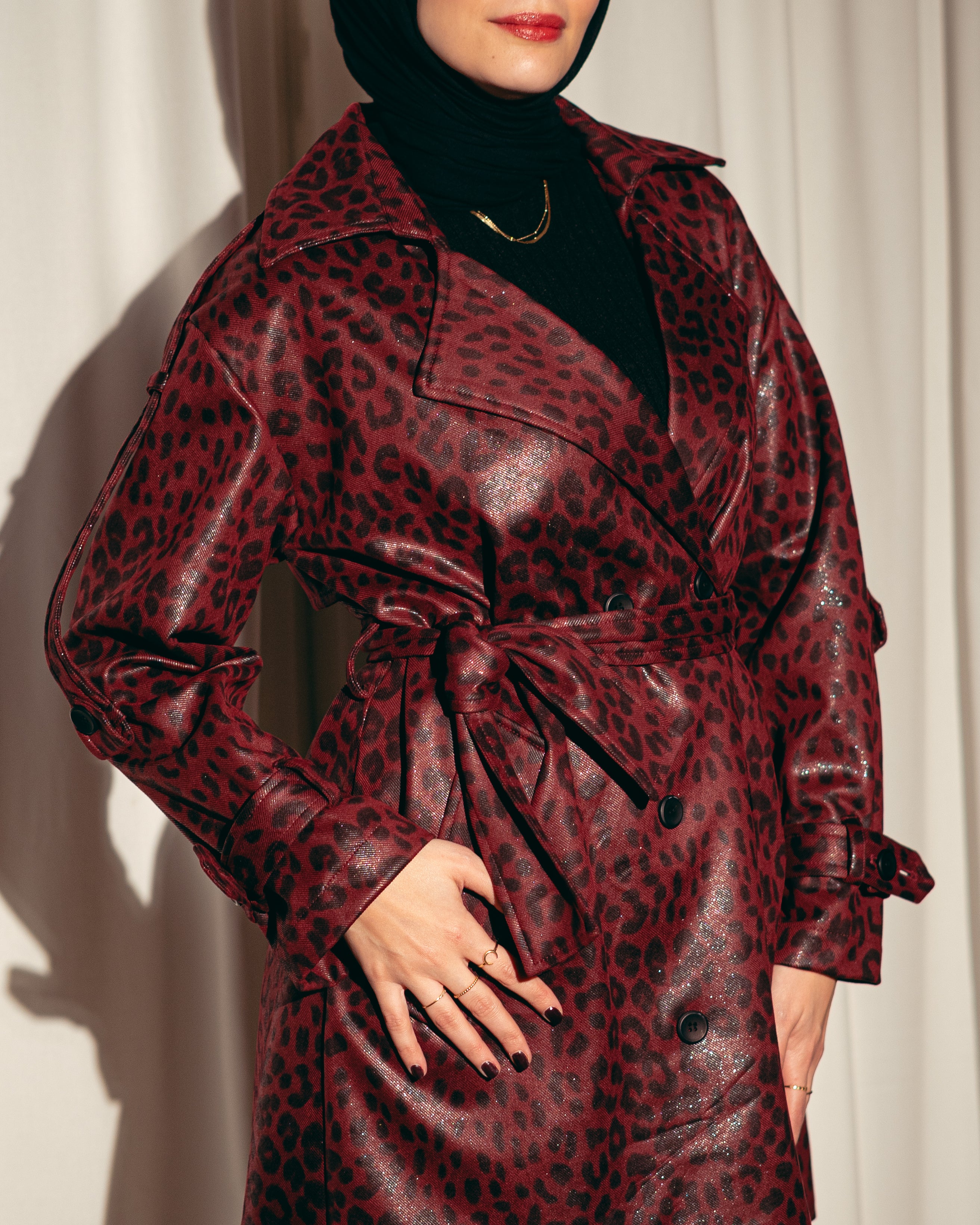 Patterned Trench Coat – Leopard Leather