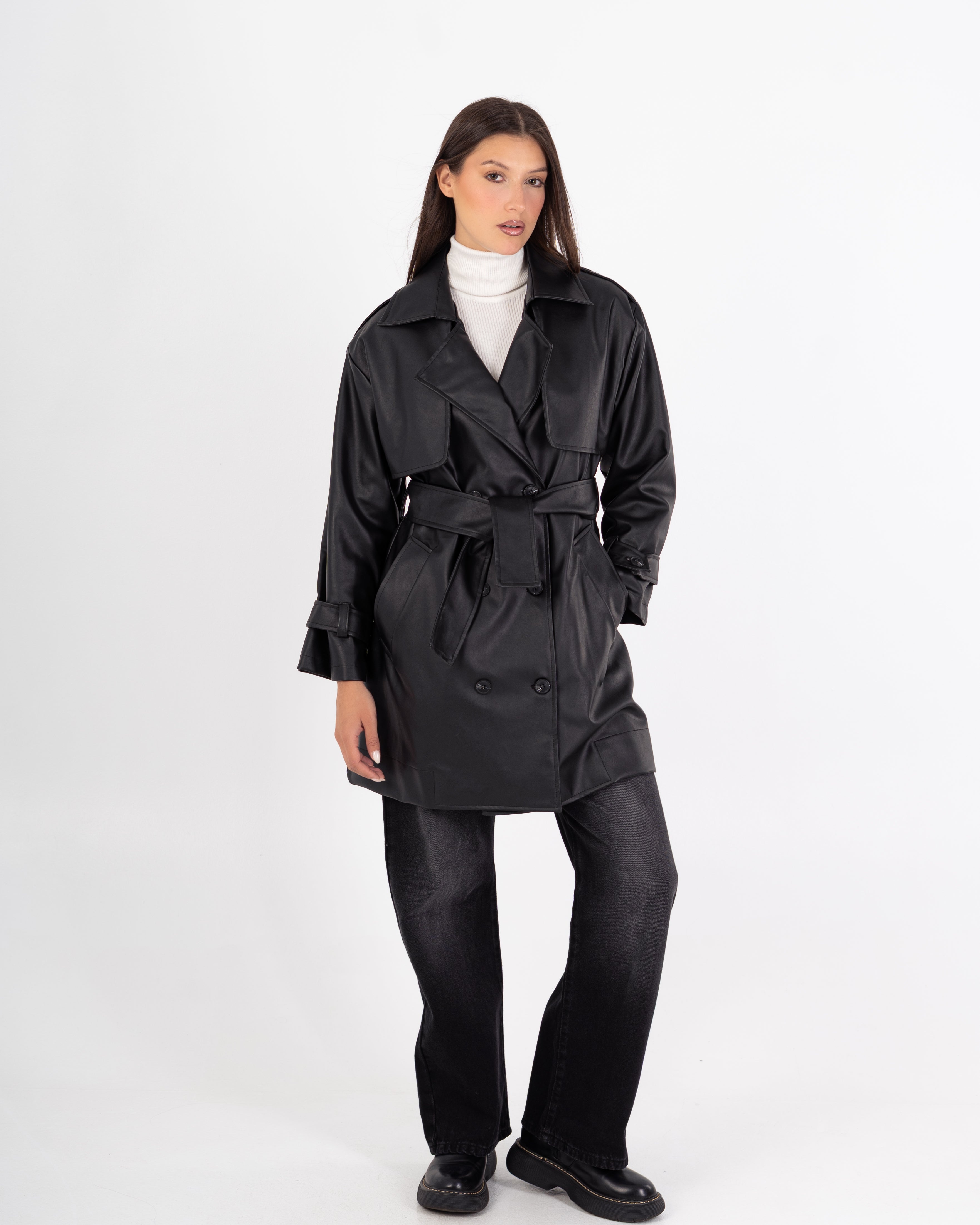 Leather Jacket – Plain (Belted Waist - Sleeves)