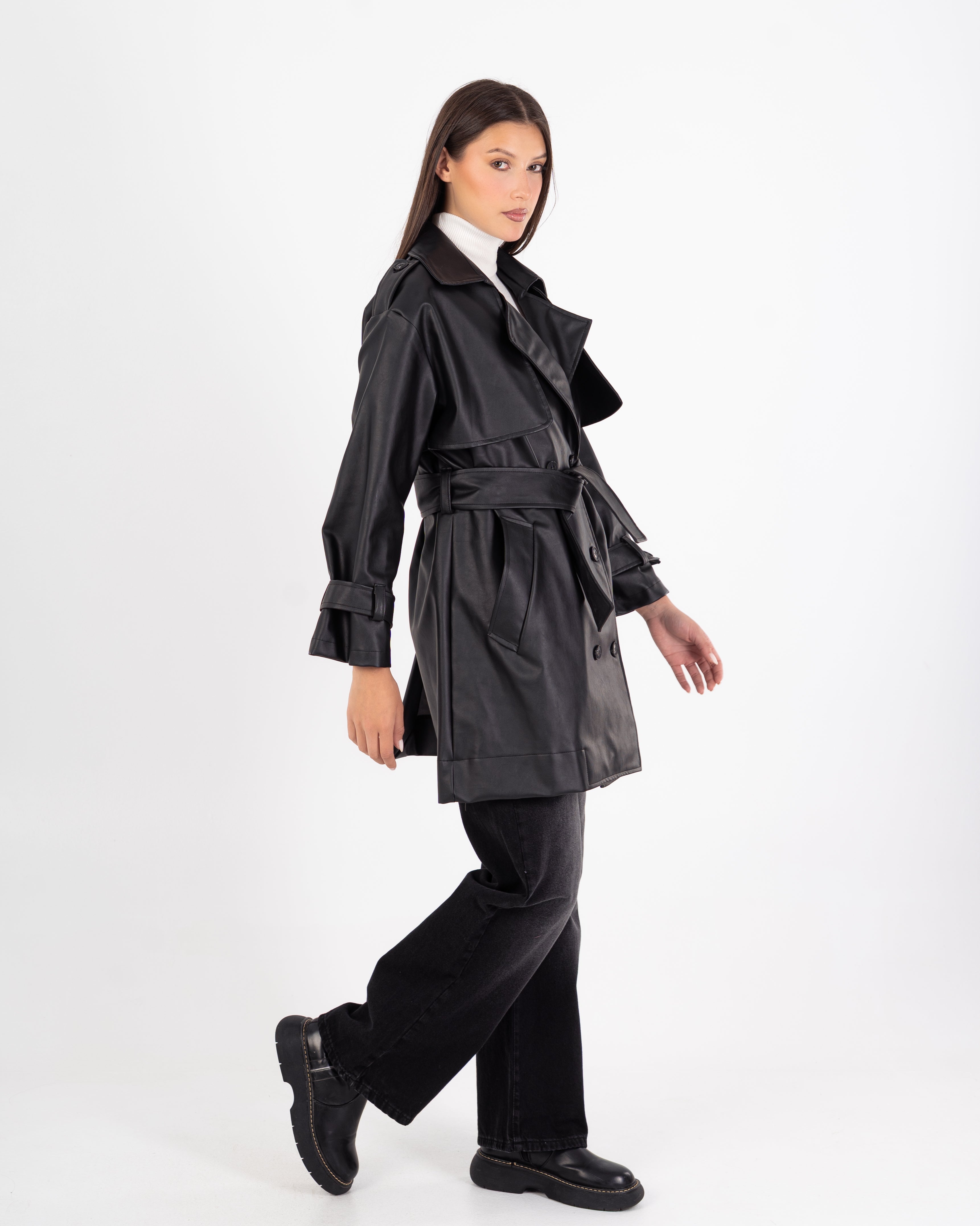 Leather Jacket – Plain (Belted Waist - Sleeves)