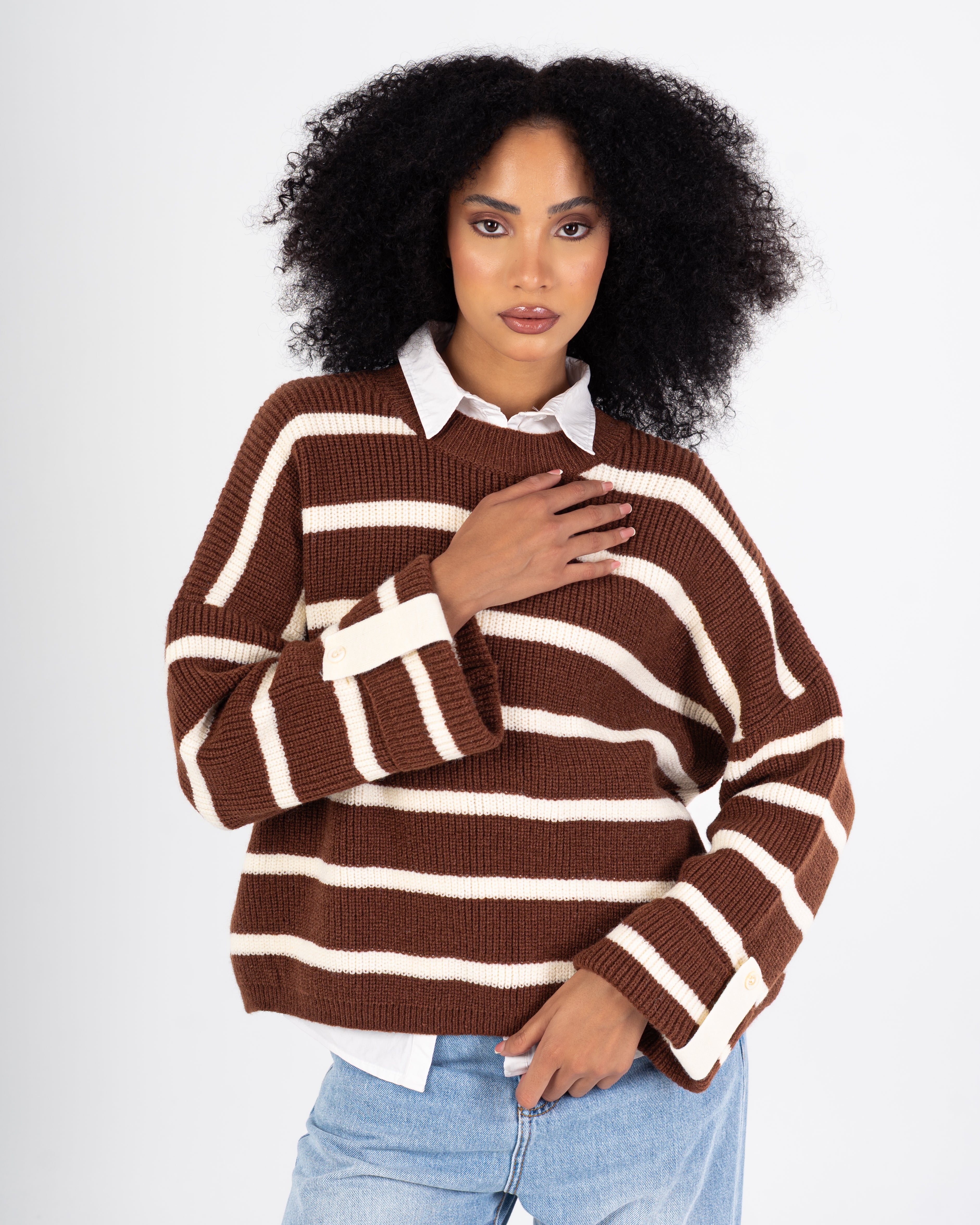 Knitwear Pullover – Striped (Buttoned Sleeves)