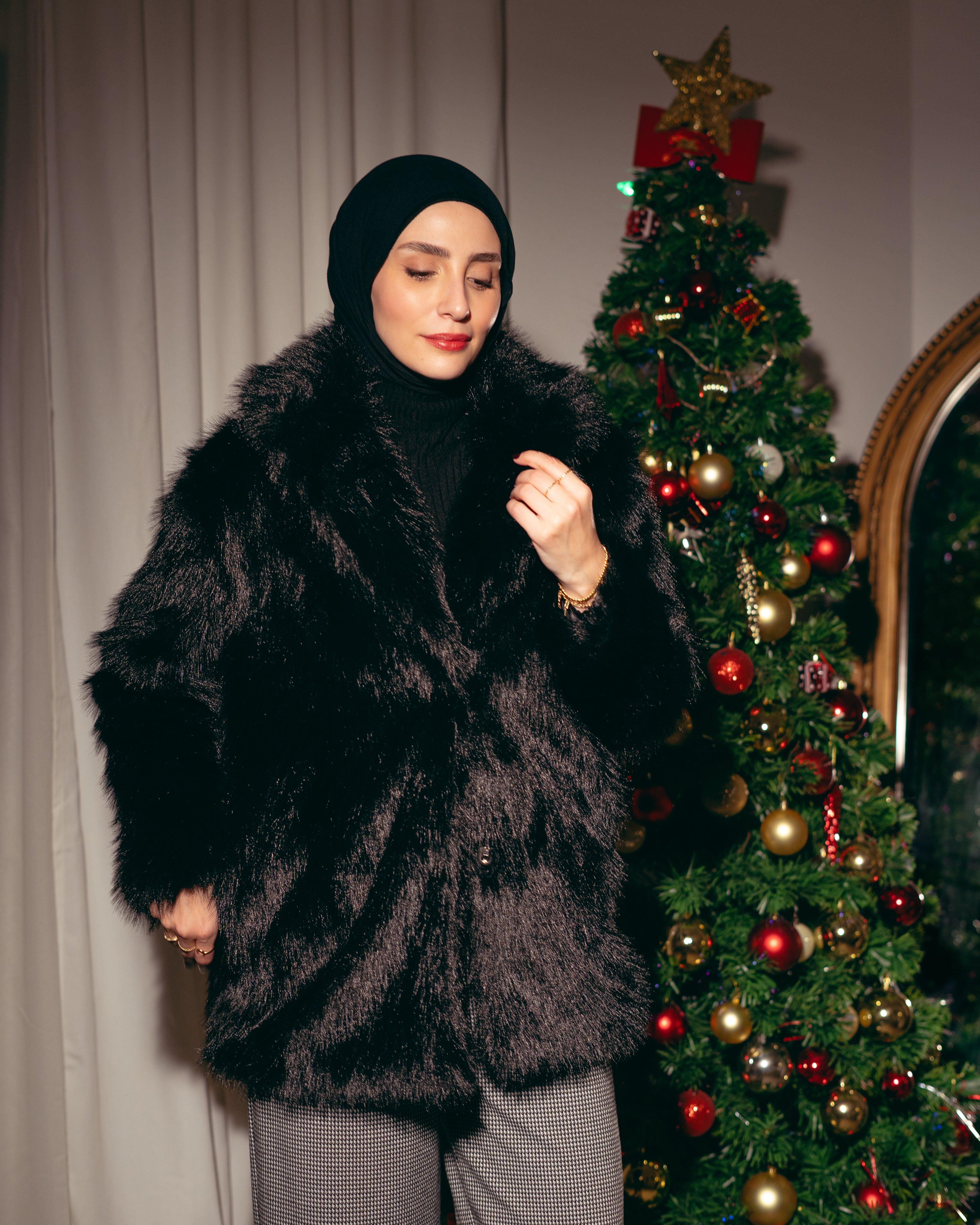 جاكيت فرو طويل – سادة (فرو ناعم)