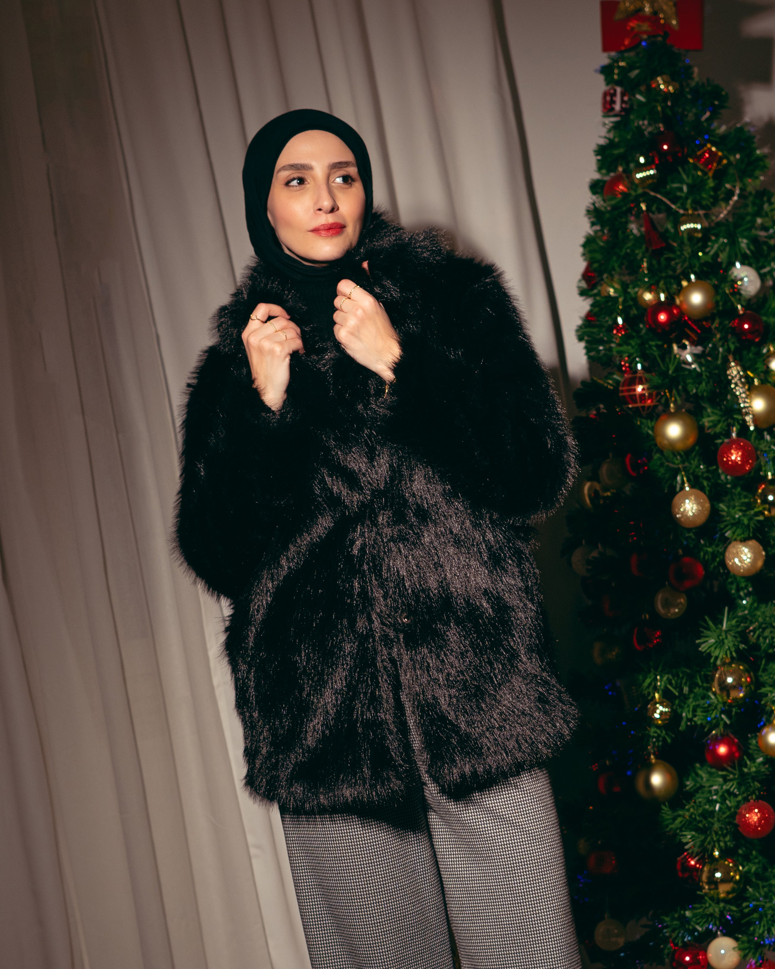 جاكيت فرو طويل – سادة (فرو ناعم)