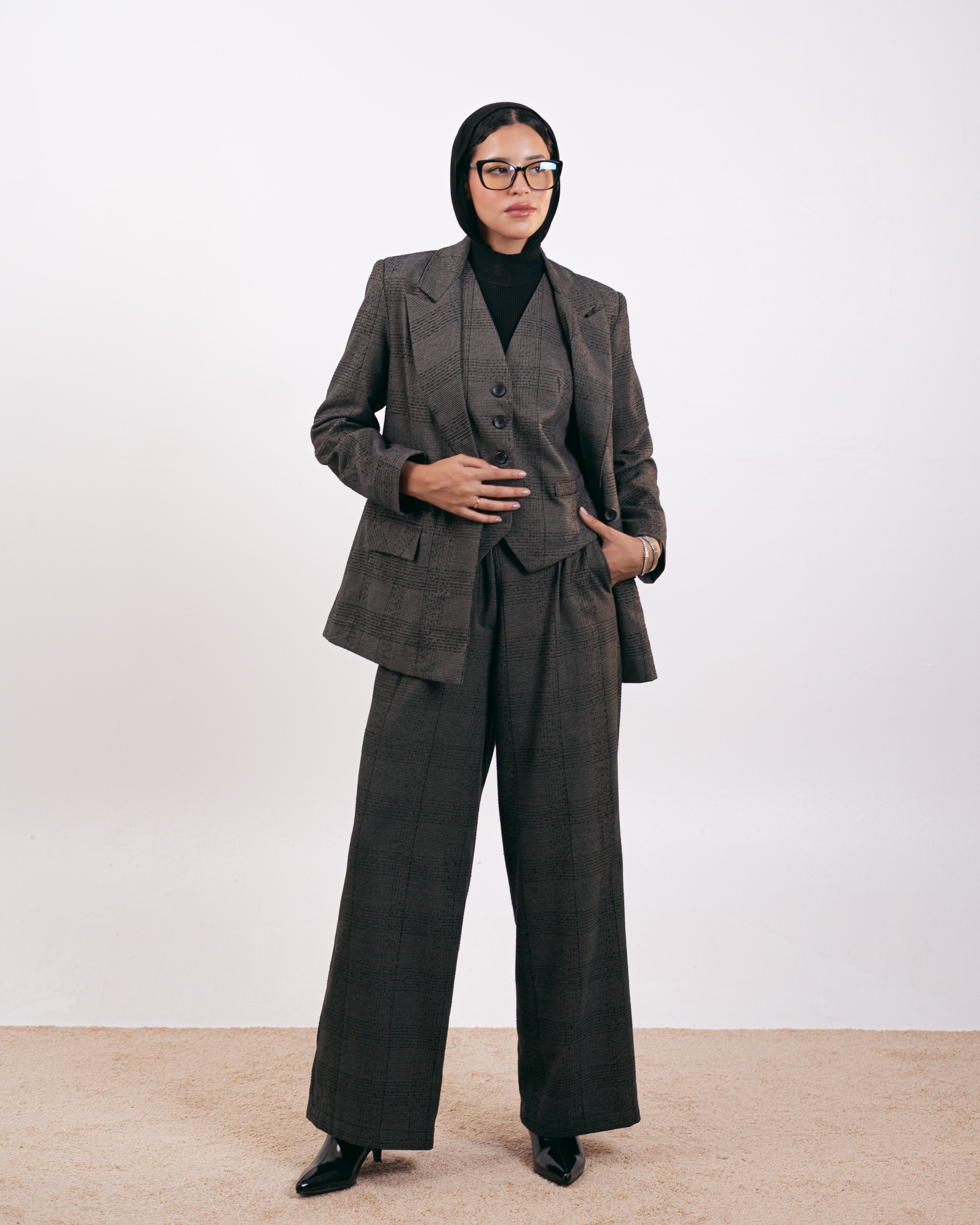 بليزر كلاسيكي منقوش - بنقشة مربعات ومخططة