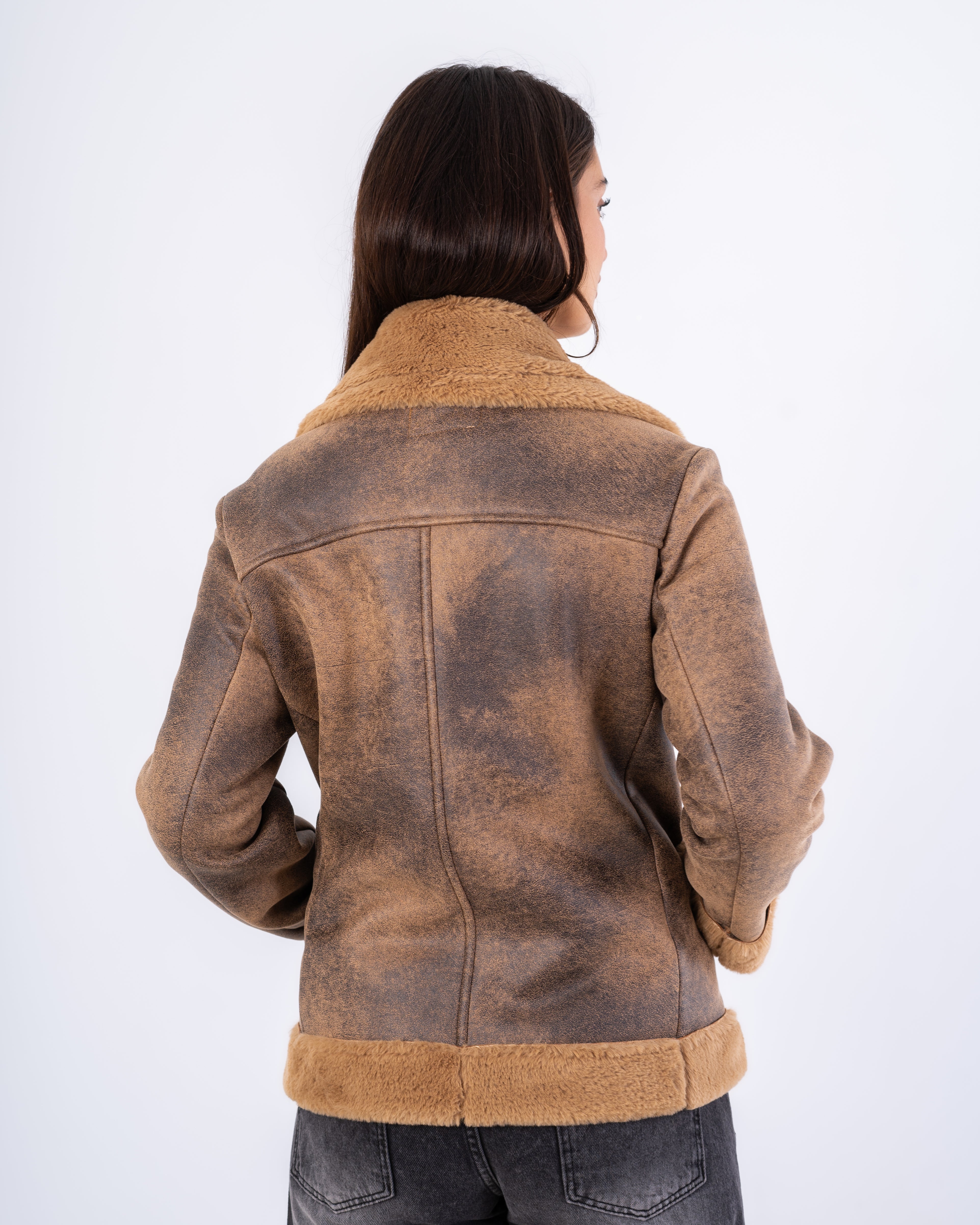 Suede Jacket With - Fur and Belt