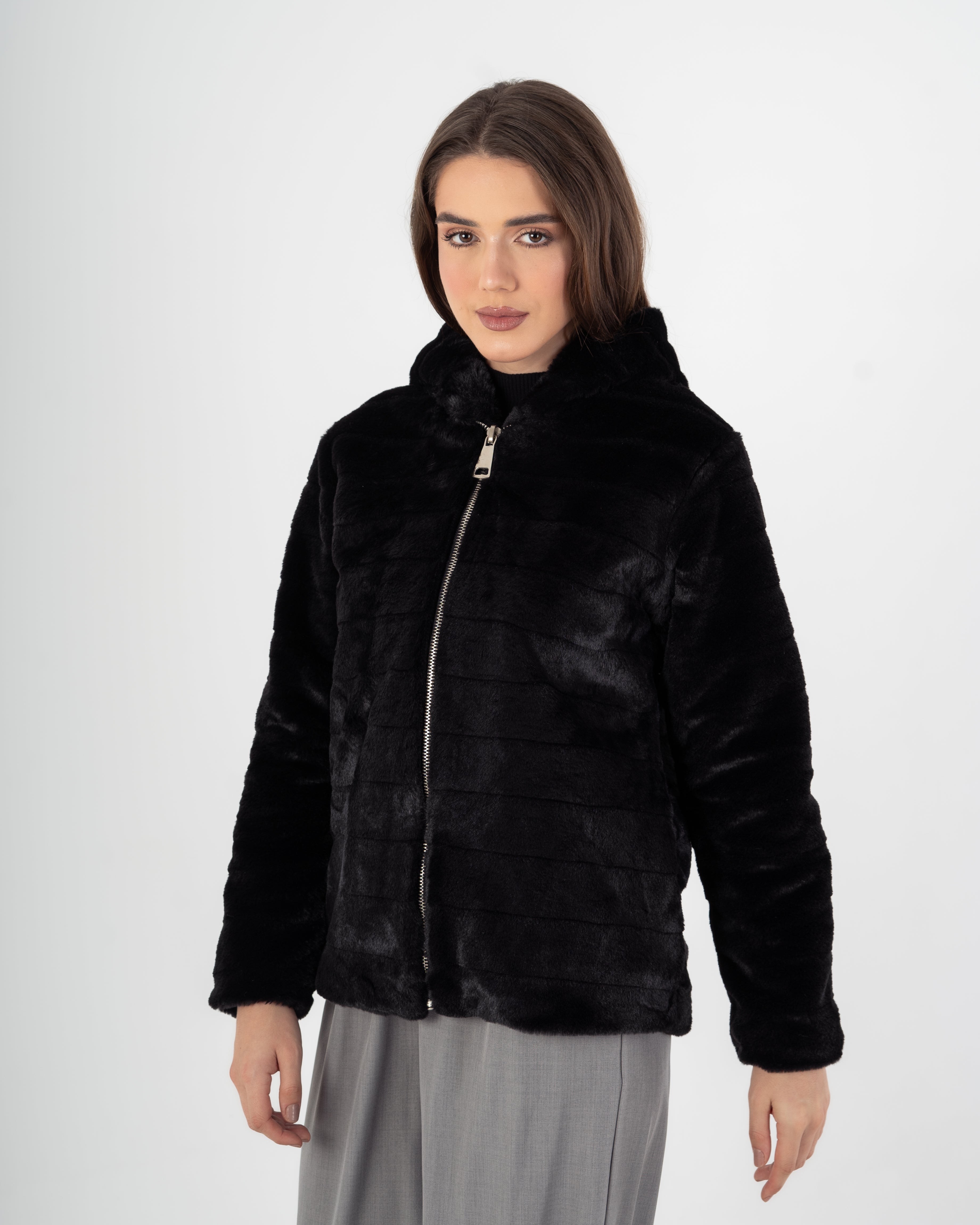 Fur Jacket - Colored Zipper