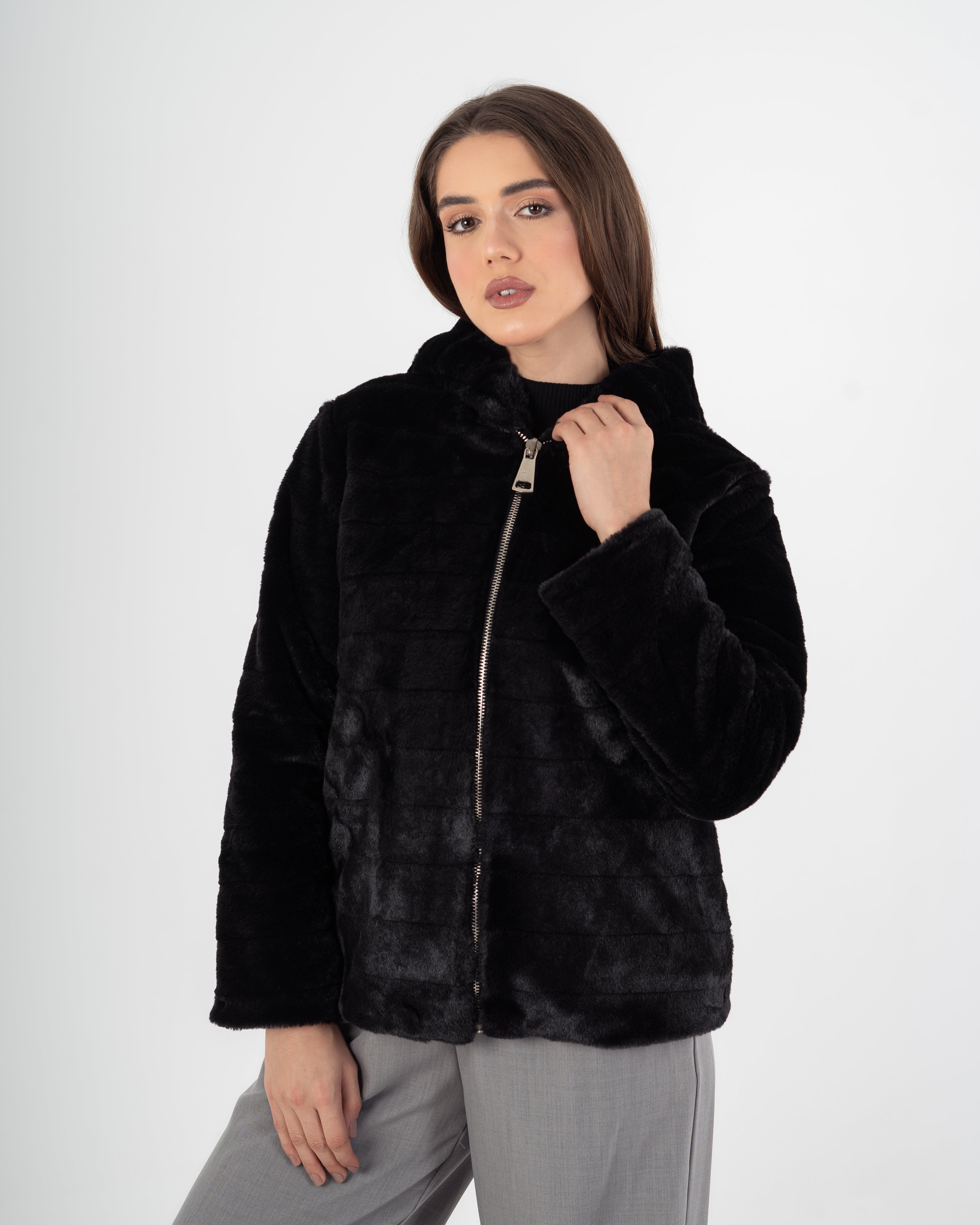 Fur Jacket - Colored Zipper