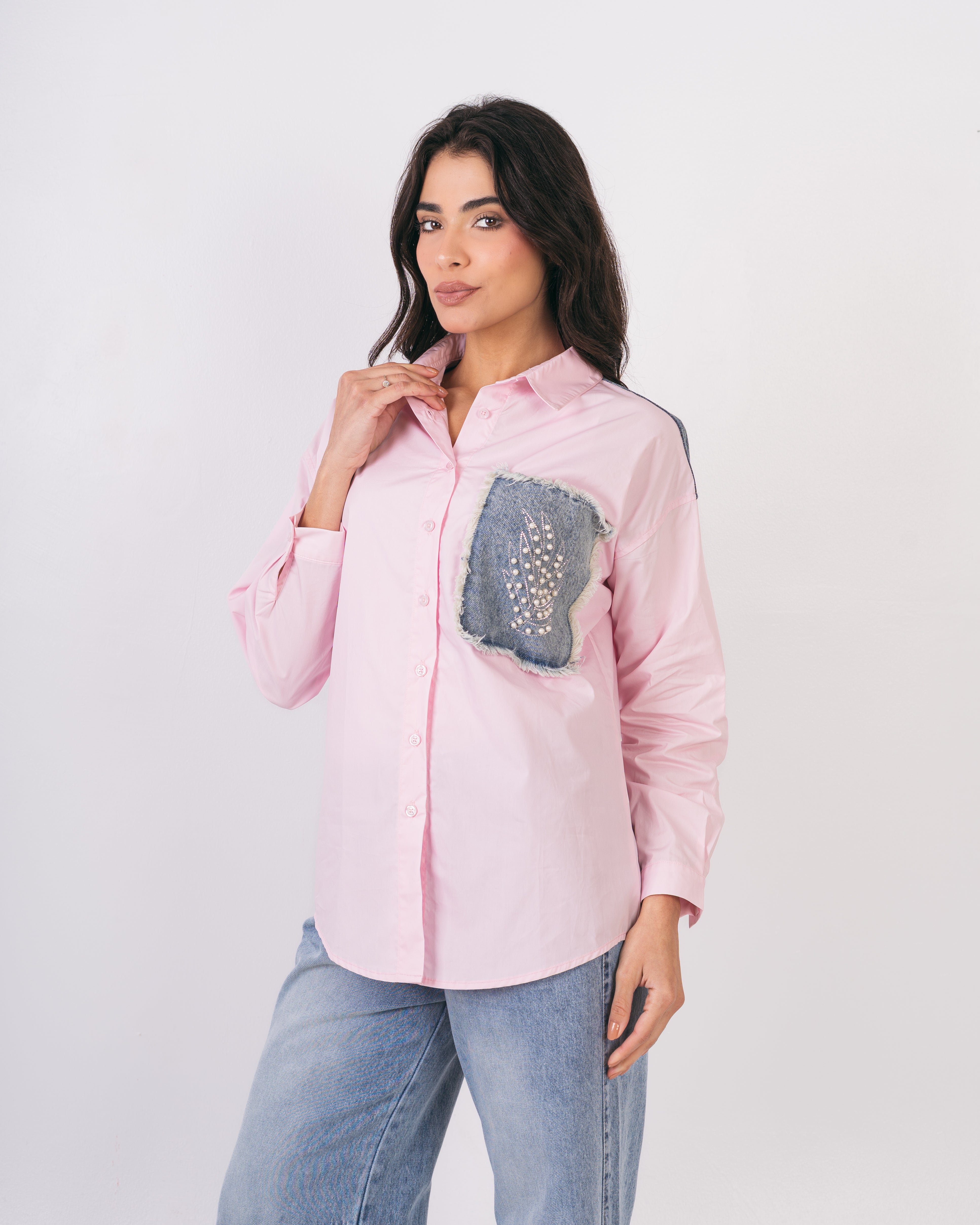 Denim Pocket Shirt - With Colored Embroidery