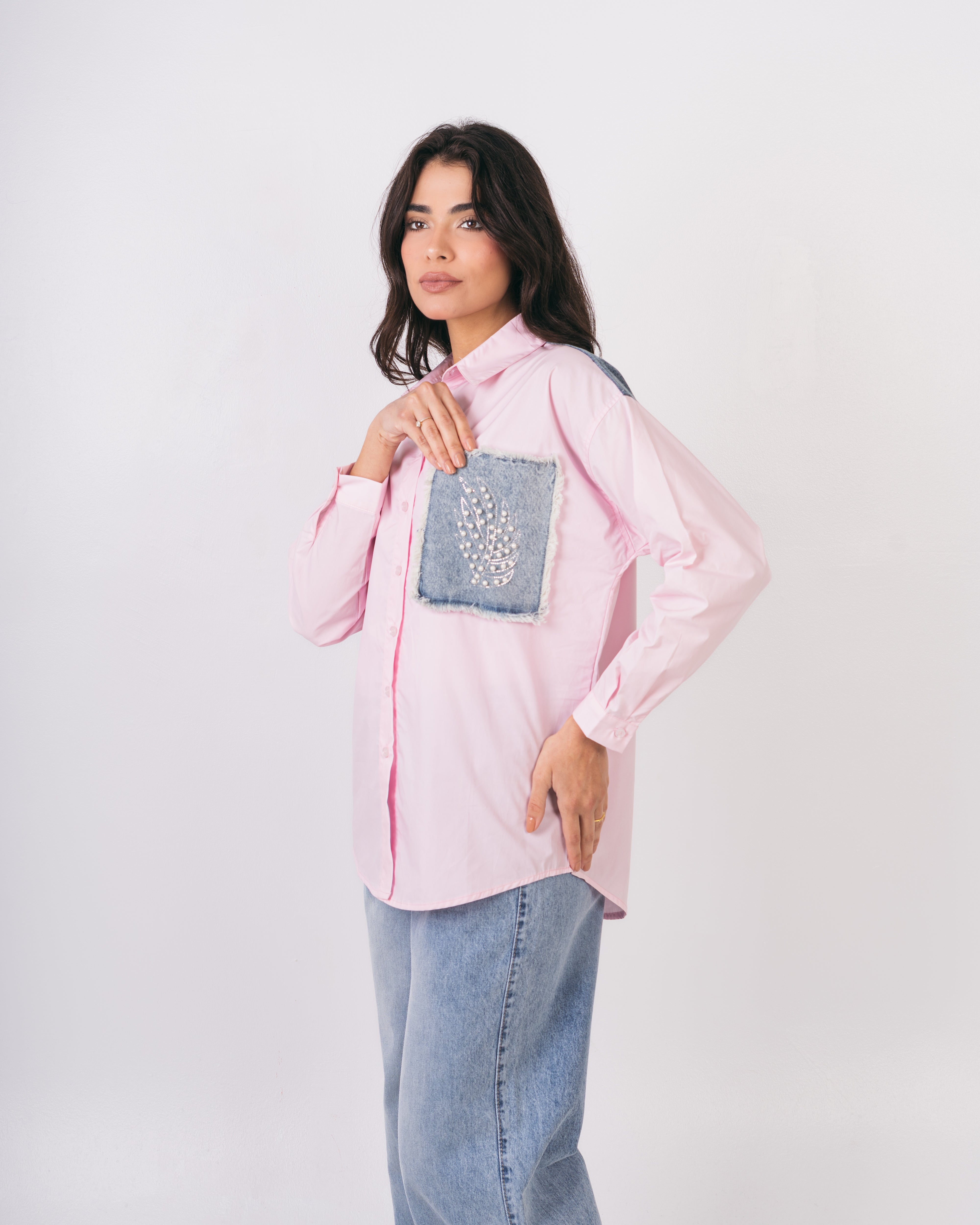 Denim Pocket Shirt - With Colored Embroidery