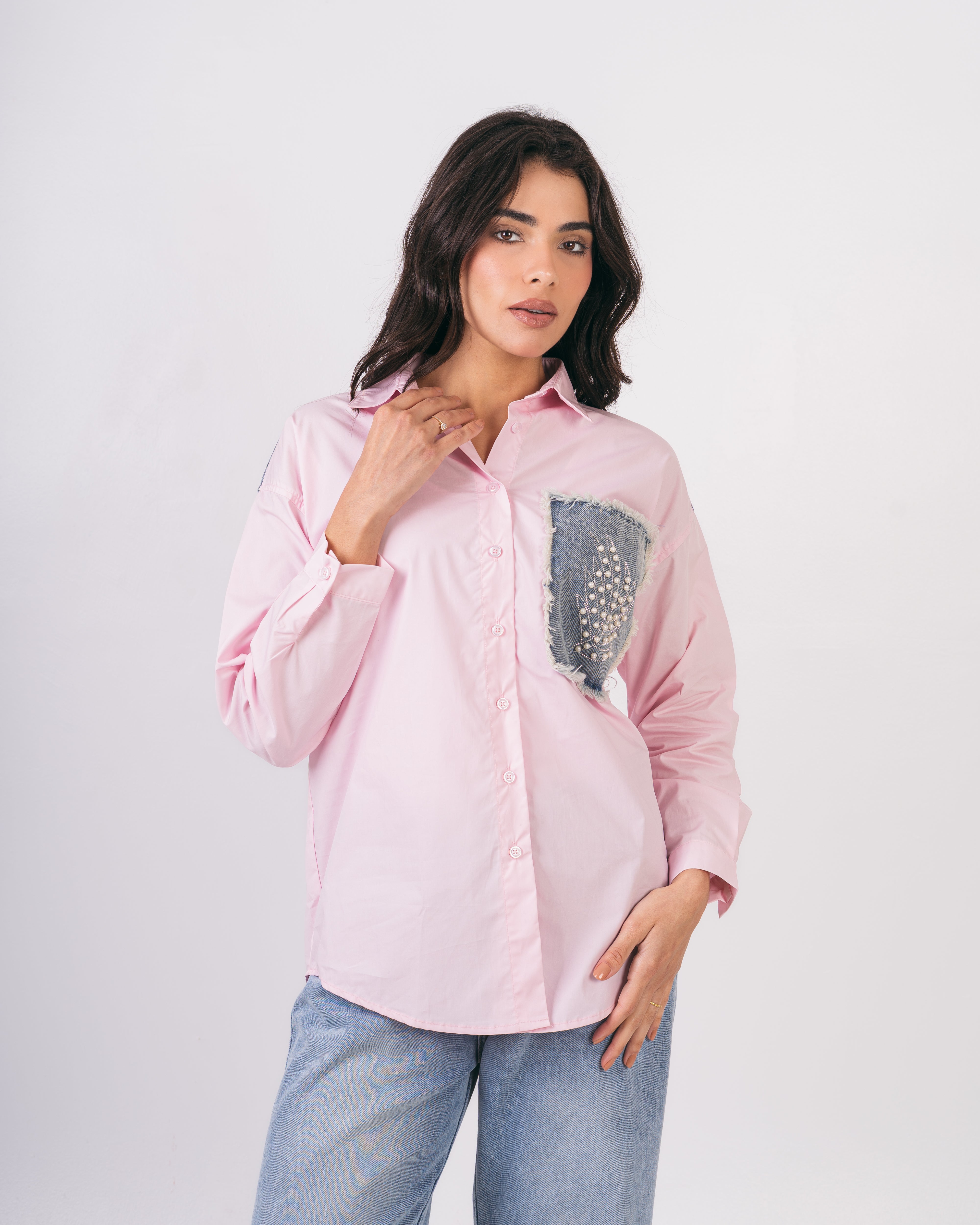 Denim Pocket Shirt - With Colored Embroidery