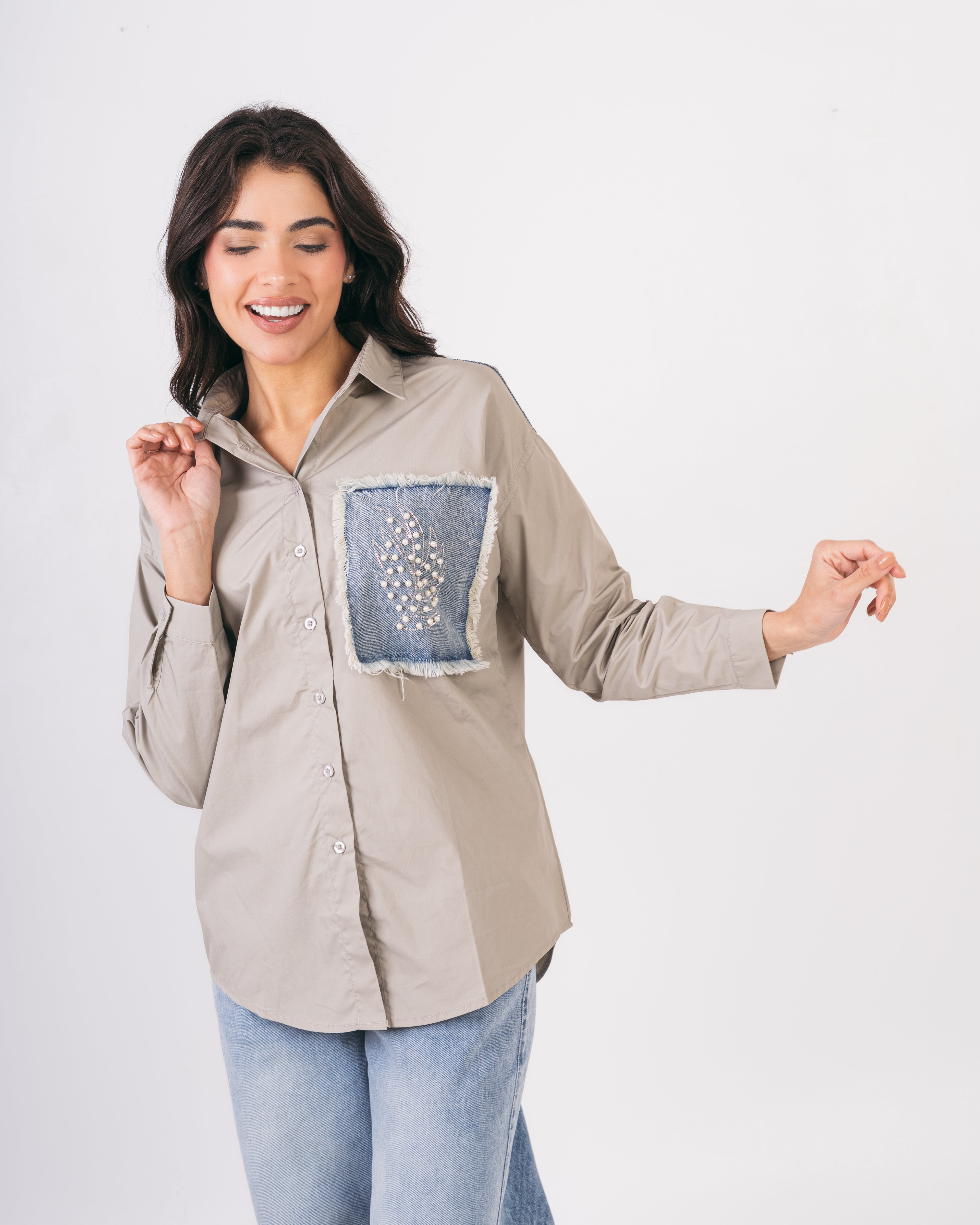 Denim Pocket Shirt - With Colored Embroidery