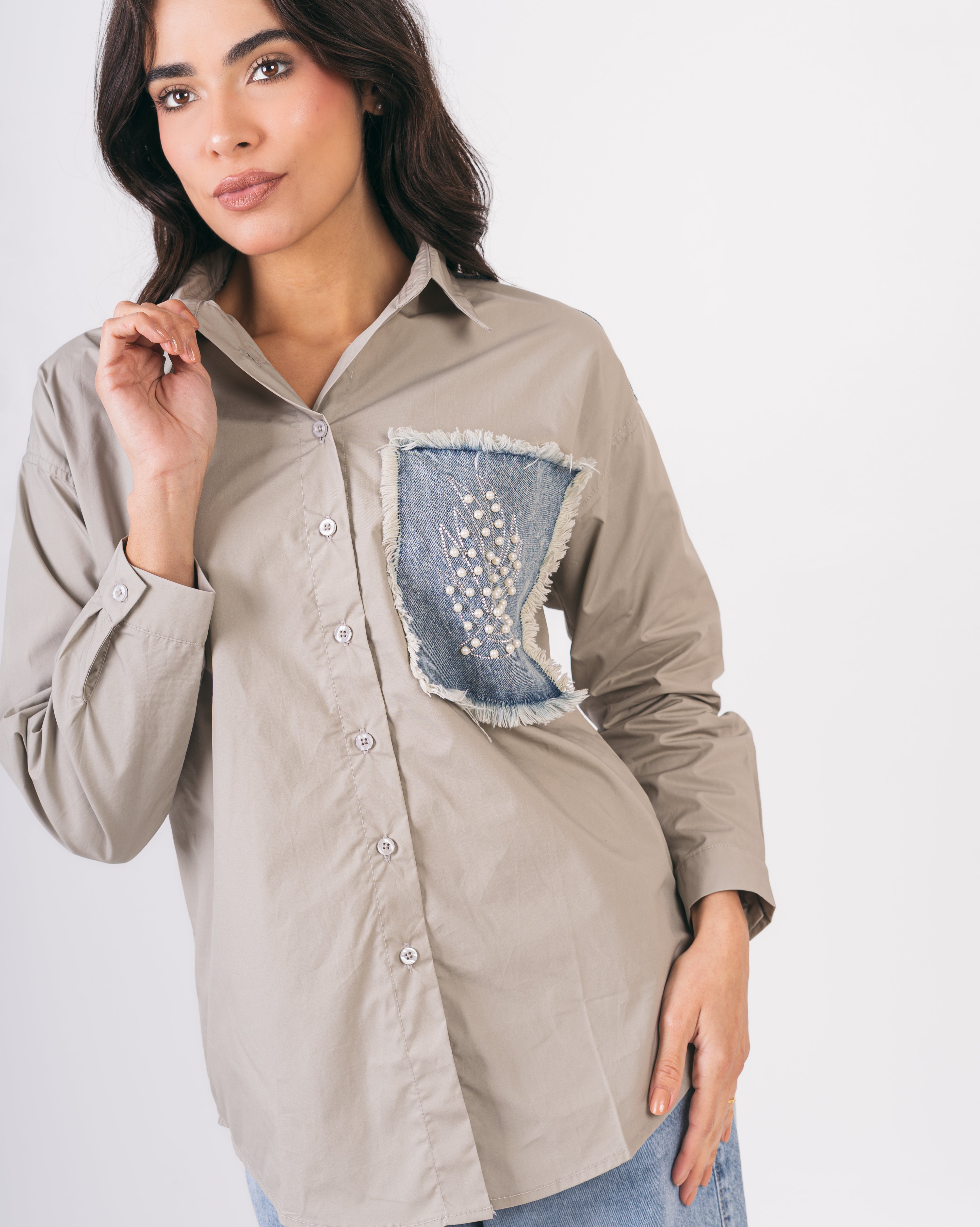 Denim Pocket Shirt - With Colored Embroidery
