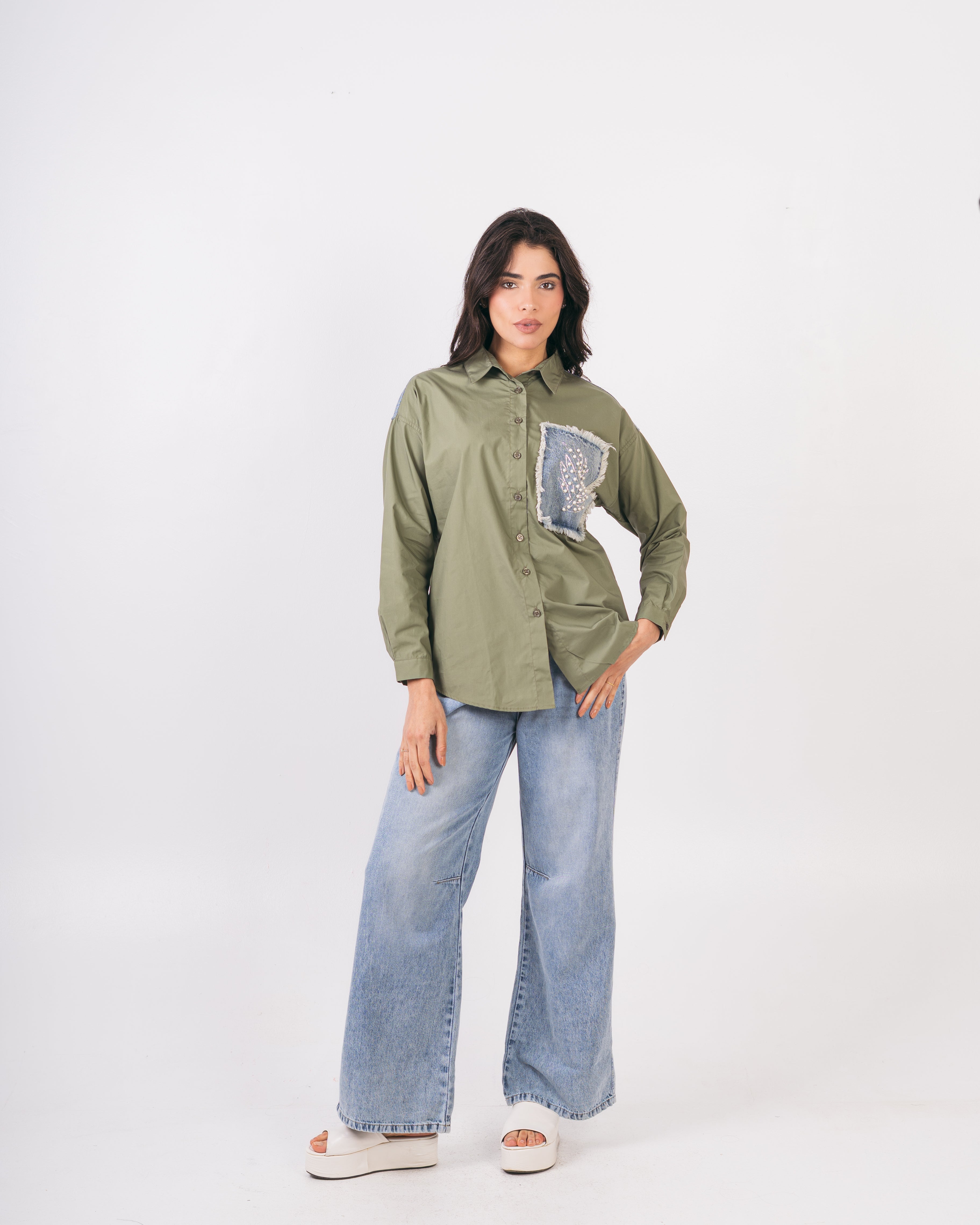 Denim Pocket Shirt - With Colored Embroidery