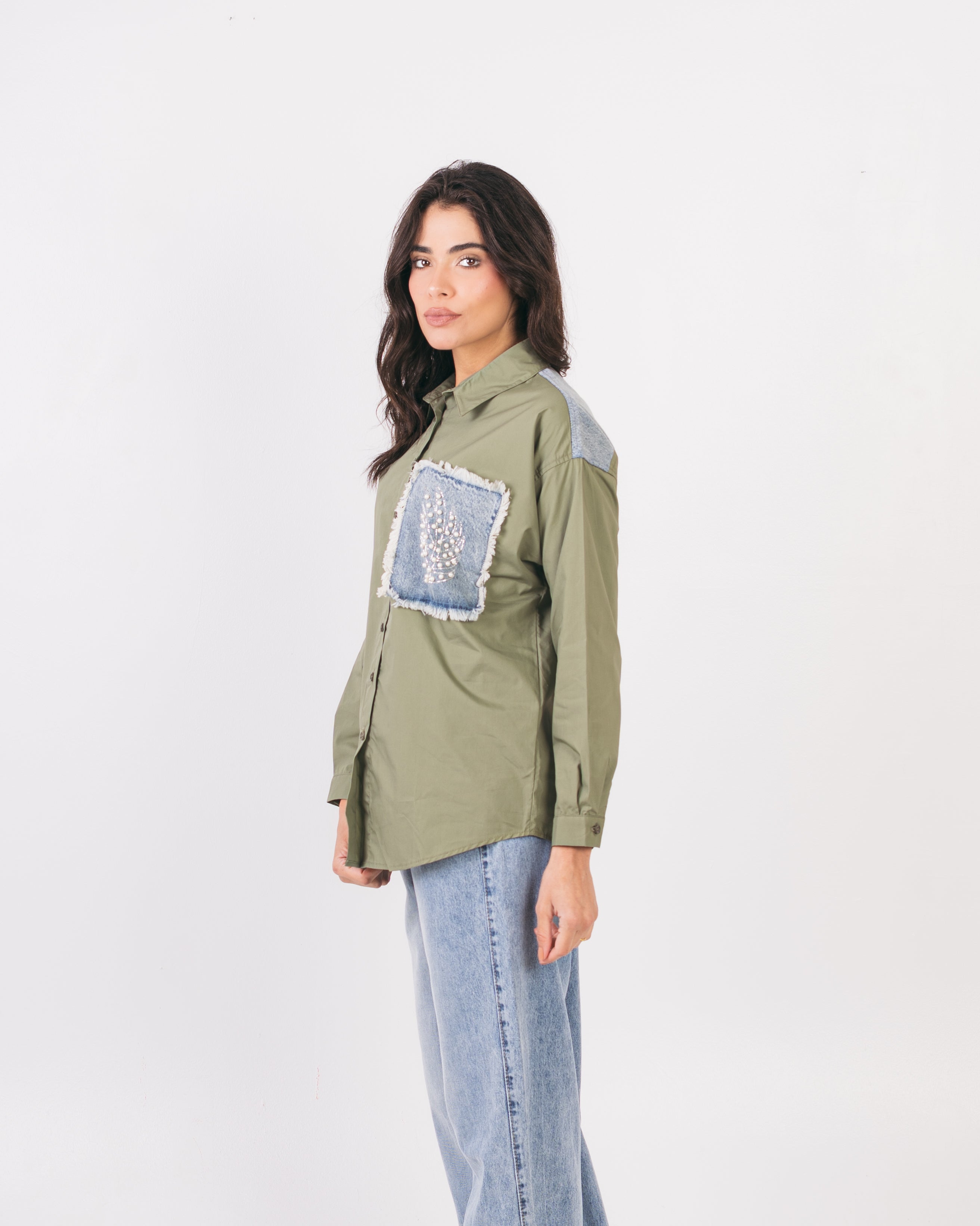 Denim Pocket Shirt - With Colored Embroidery