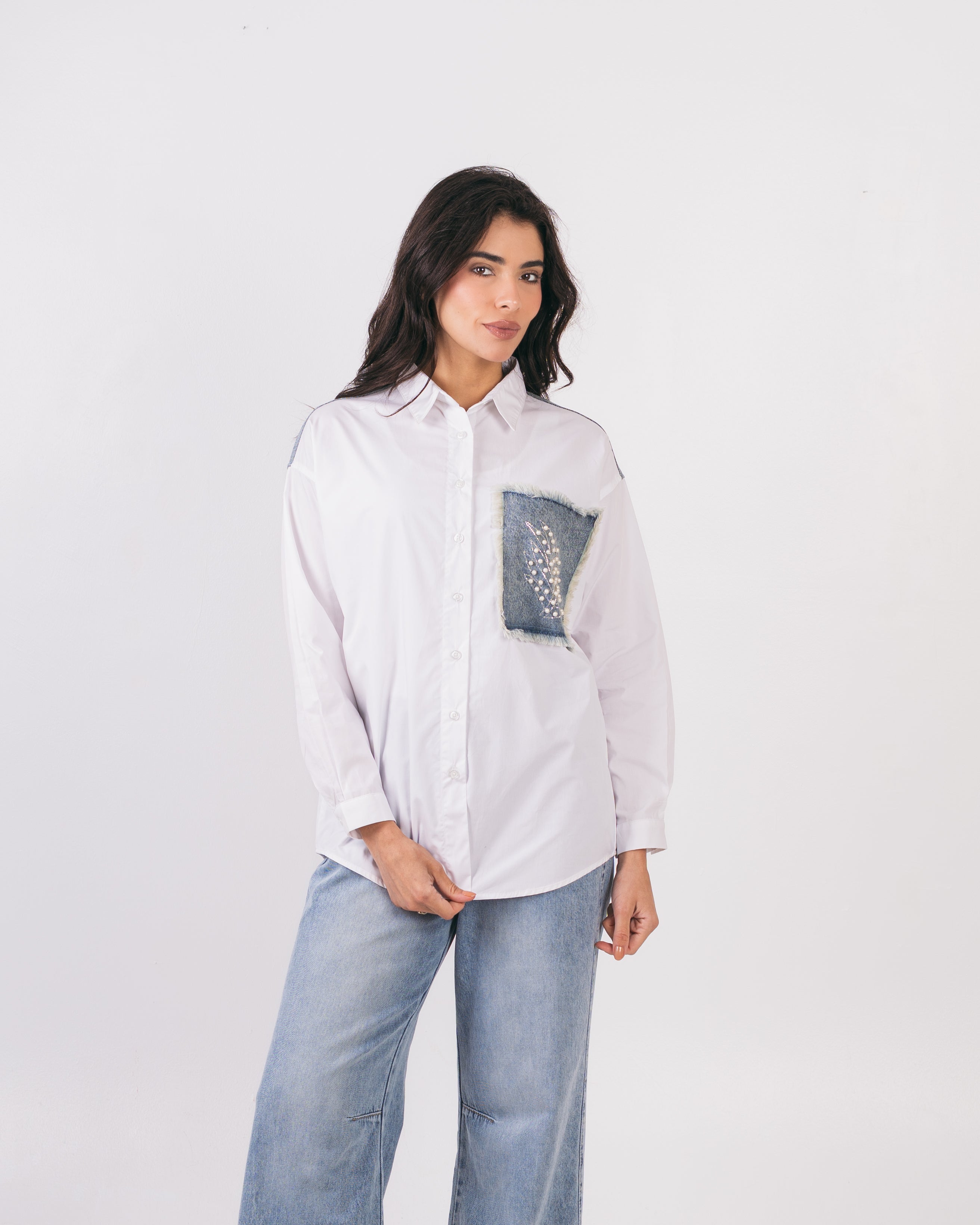 Denim Pocket Shirt - With Colored Embroidery