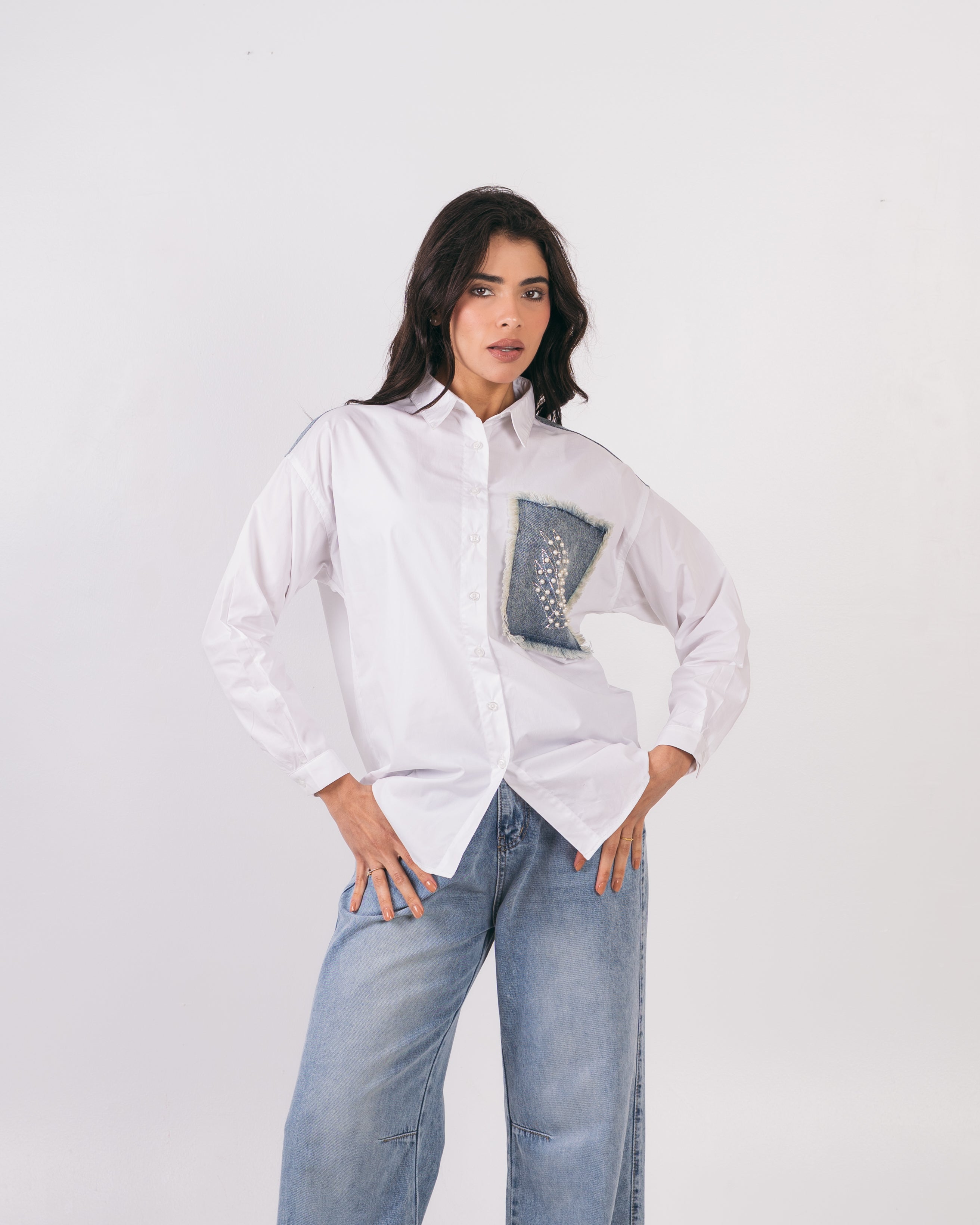 Denim Pocket Shirt - With Colored Embroidery