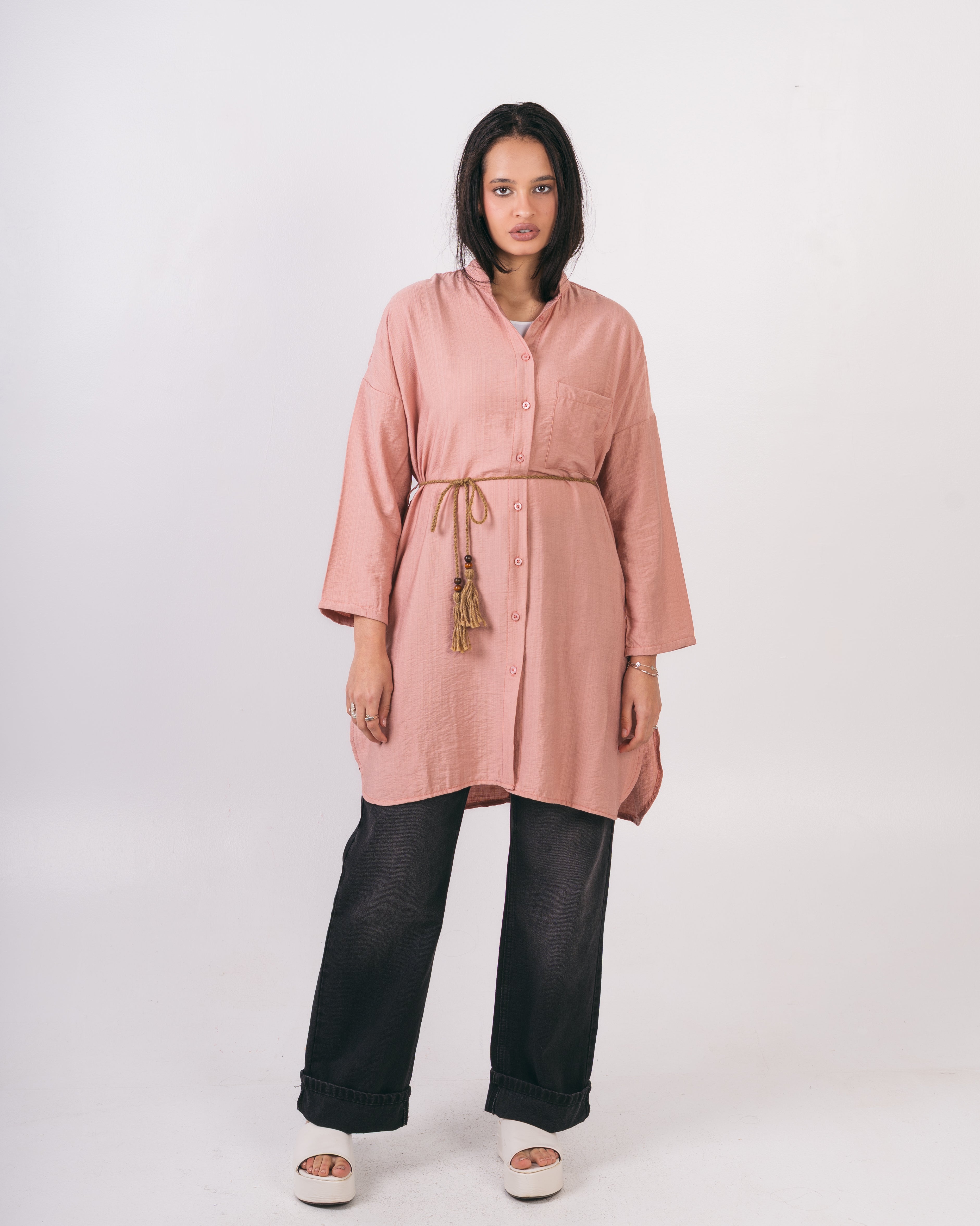 Long Plain Shirt - With Belt And Buttons