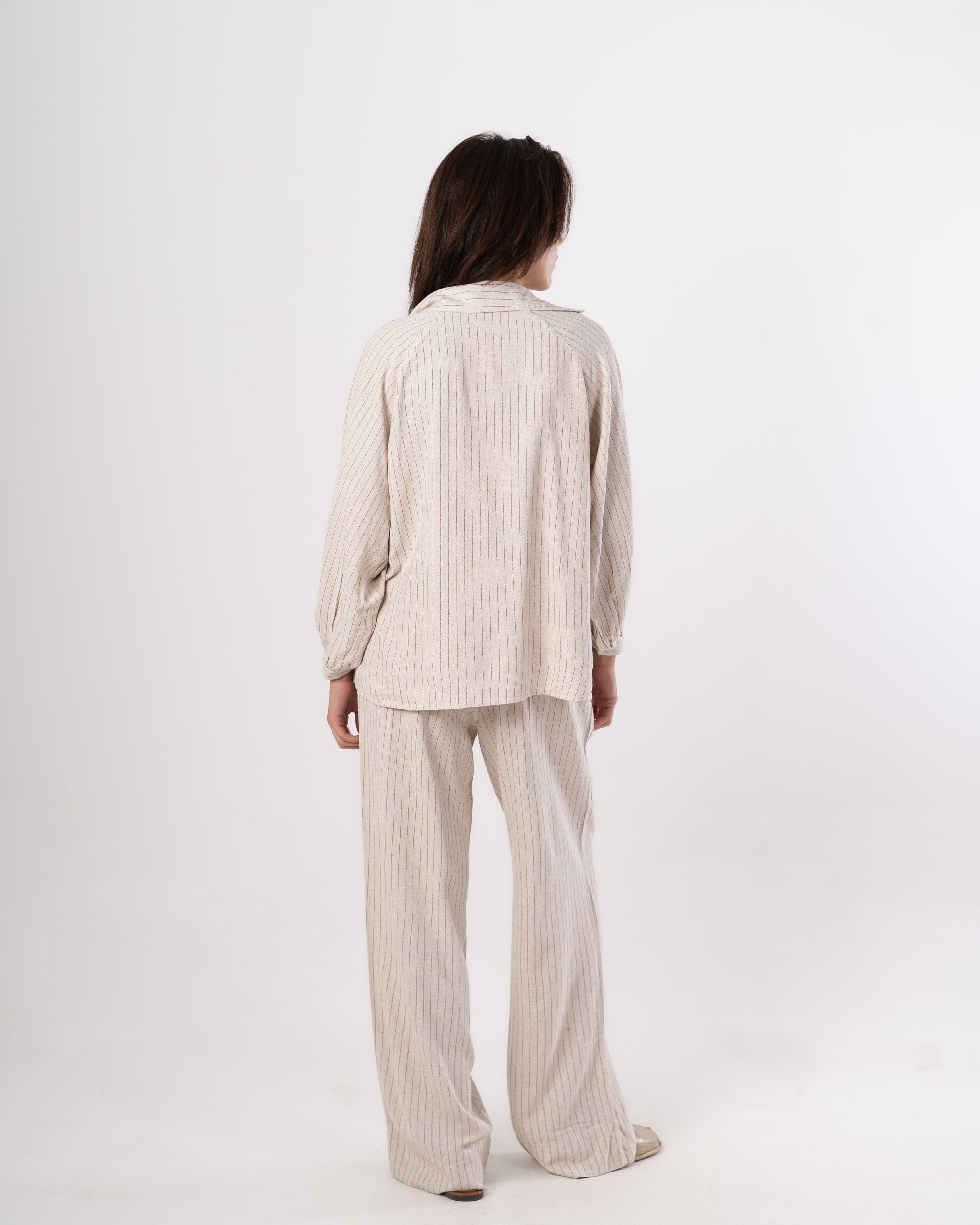 V-Neck Blouse – Fine Stripes