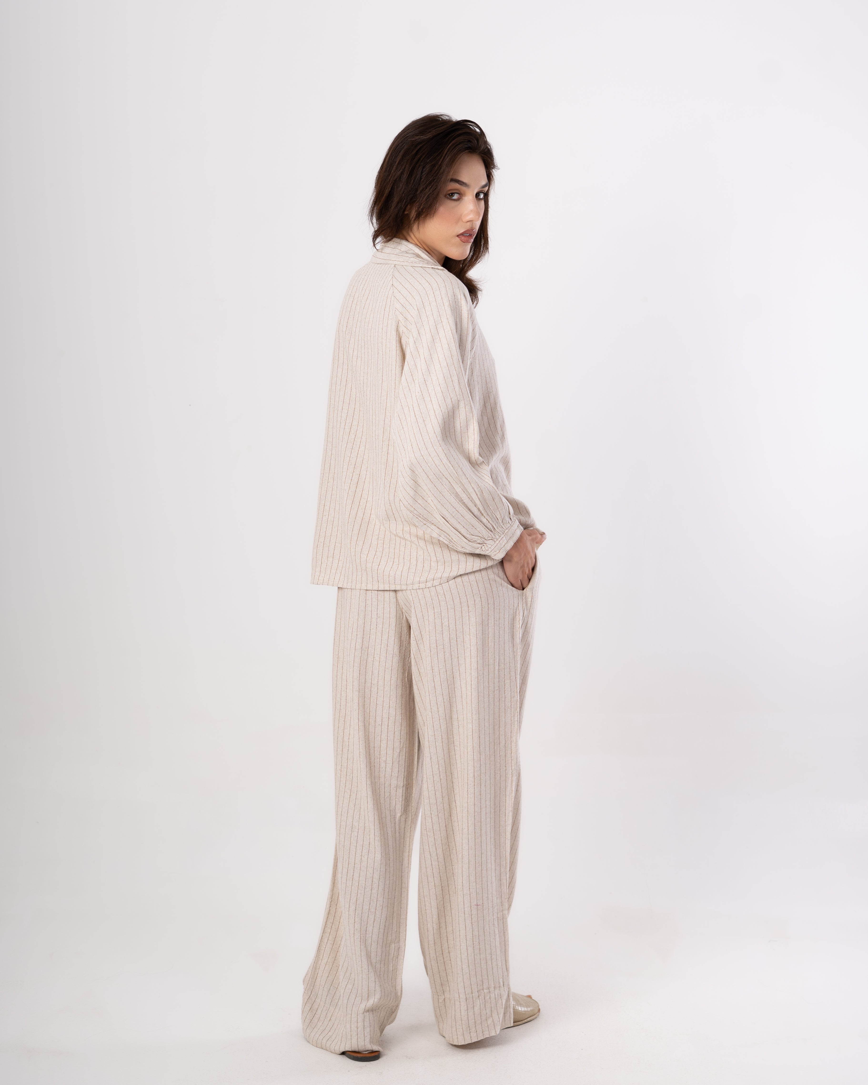 V-Neck Blouse – Fine Stripes