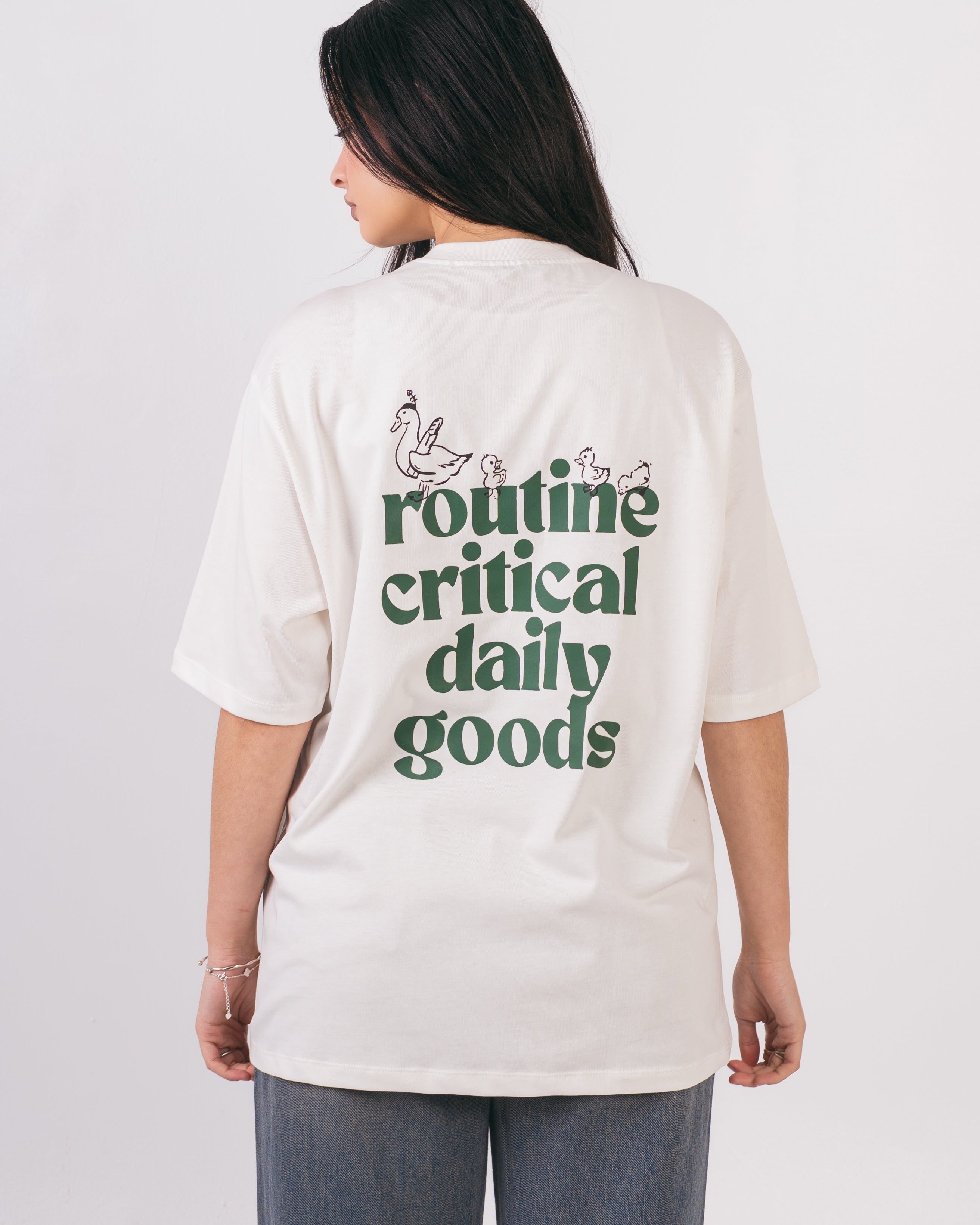 Oversized Back Text T-Shirt With Dove Print