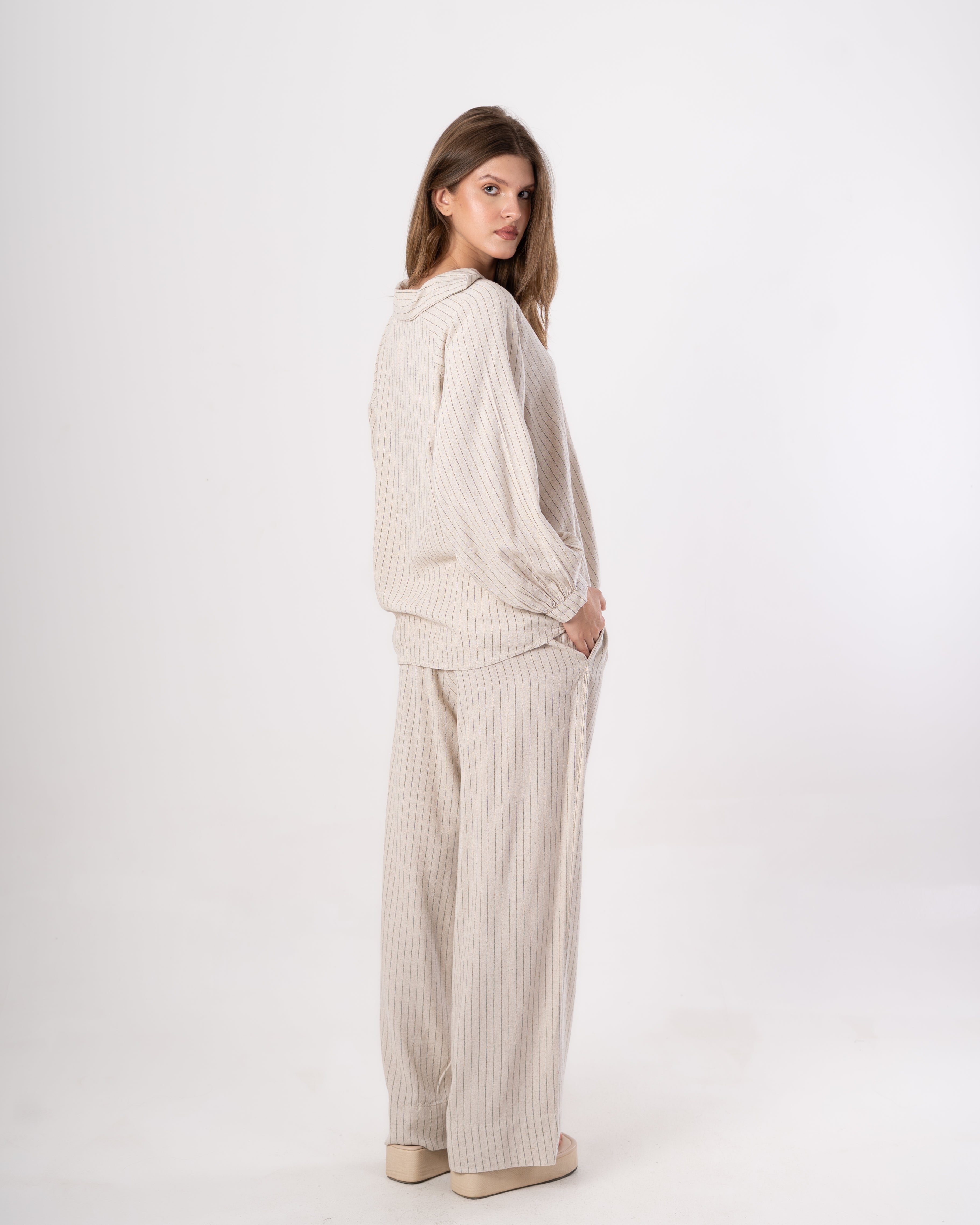 V-Neck Blouse – Fine Stripes