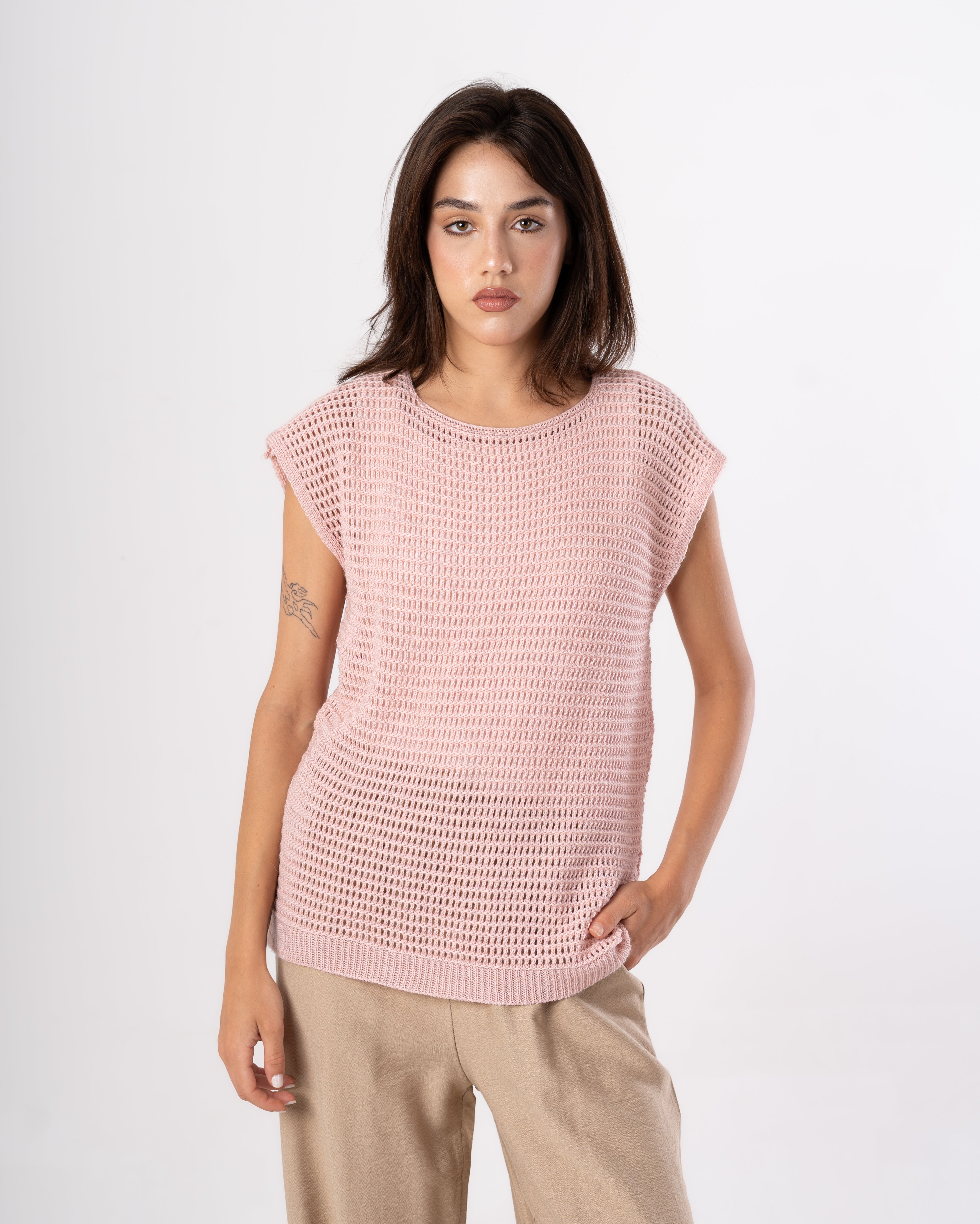 Sleeveless Knitwear Bodysuit – Square Cut-Outs