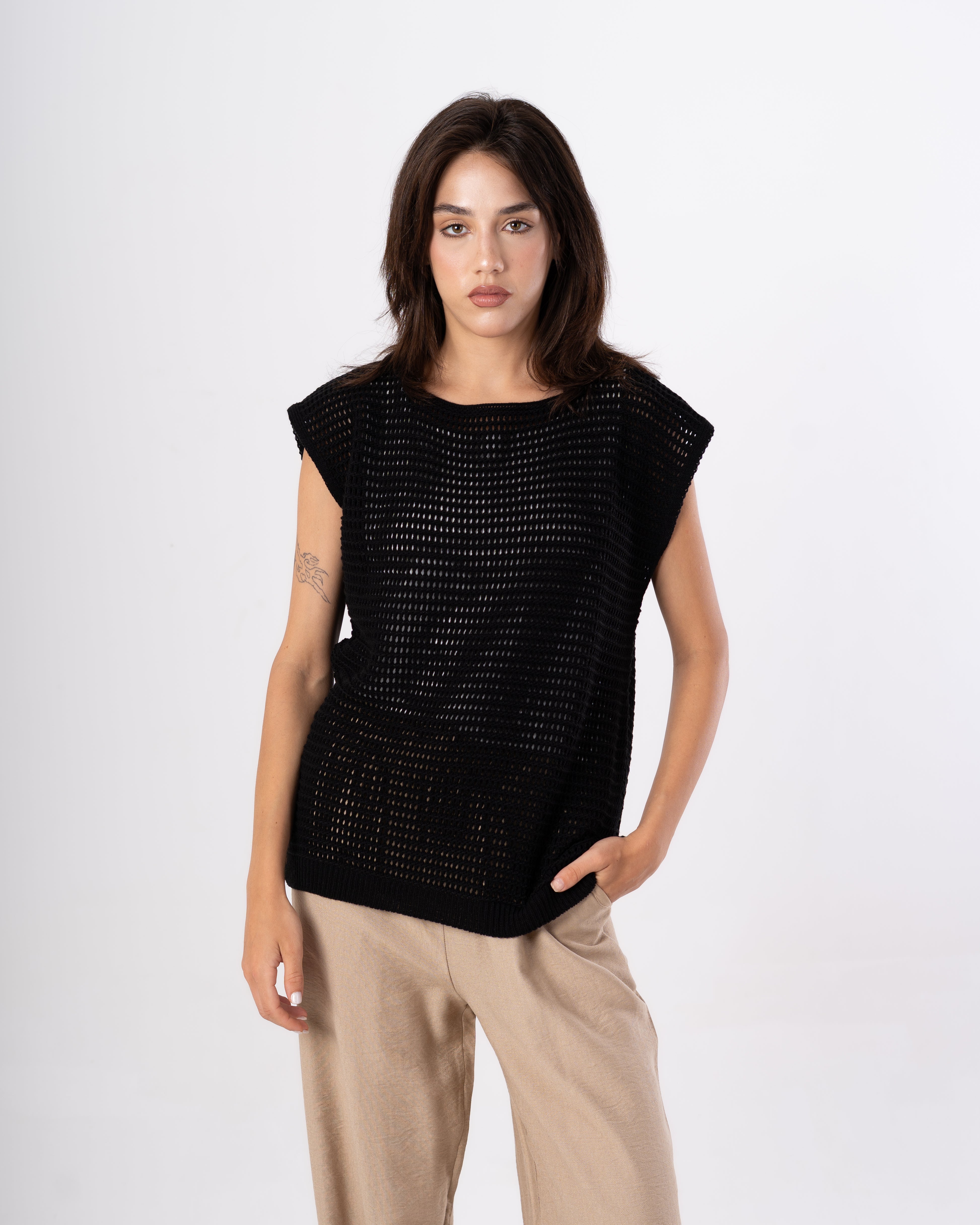 Sleeveless Knitwear Bodysuit – Square Cut-Outs