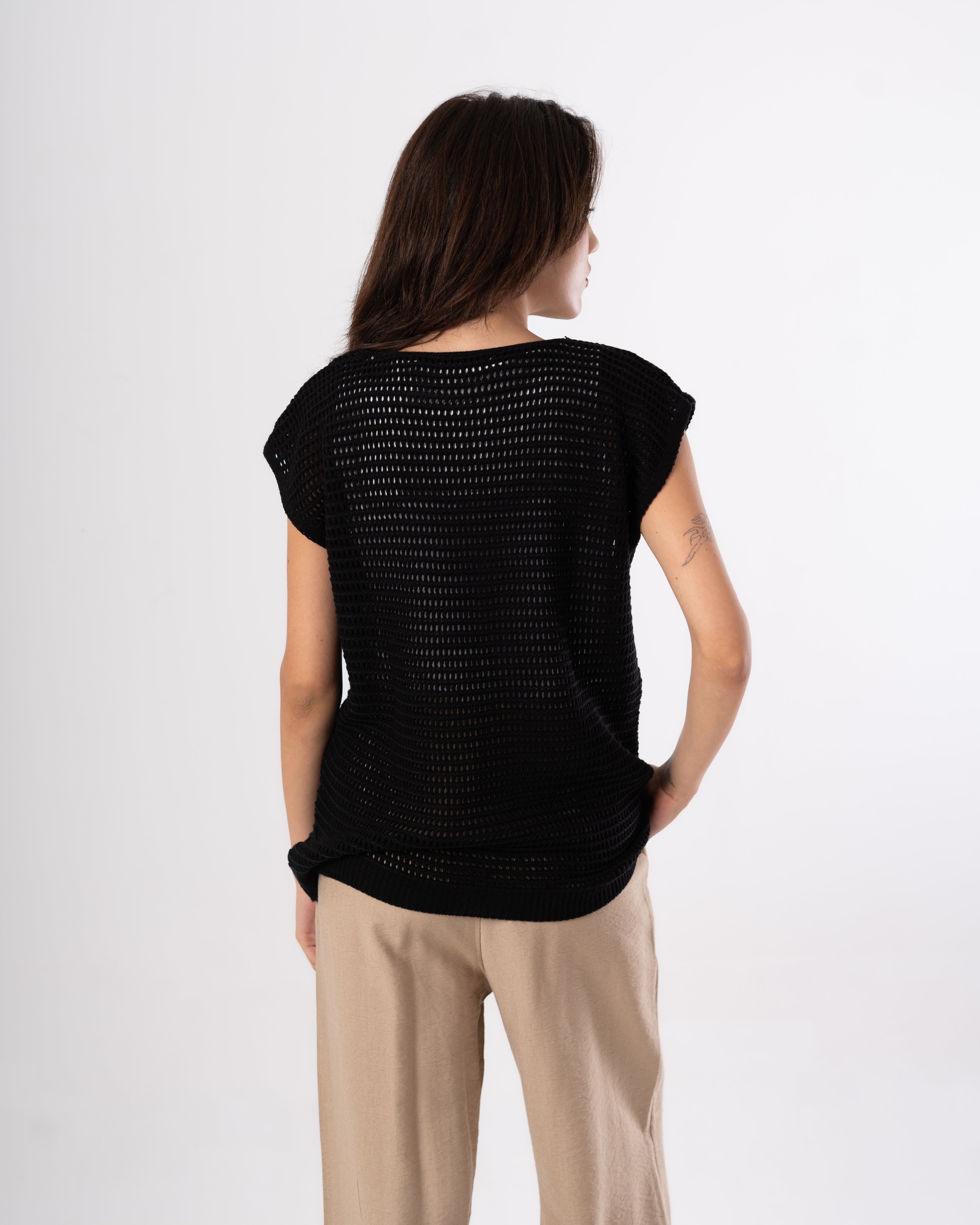 Sleeveless Knitwear Bodysuit – Square Cut-Outs
