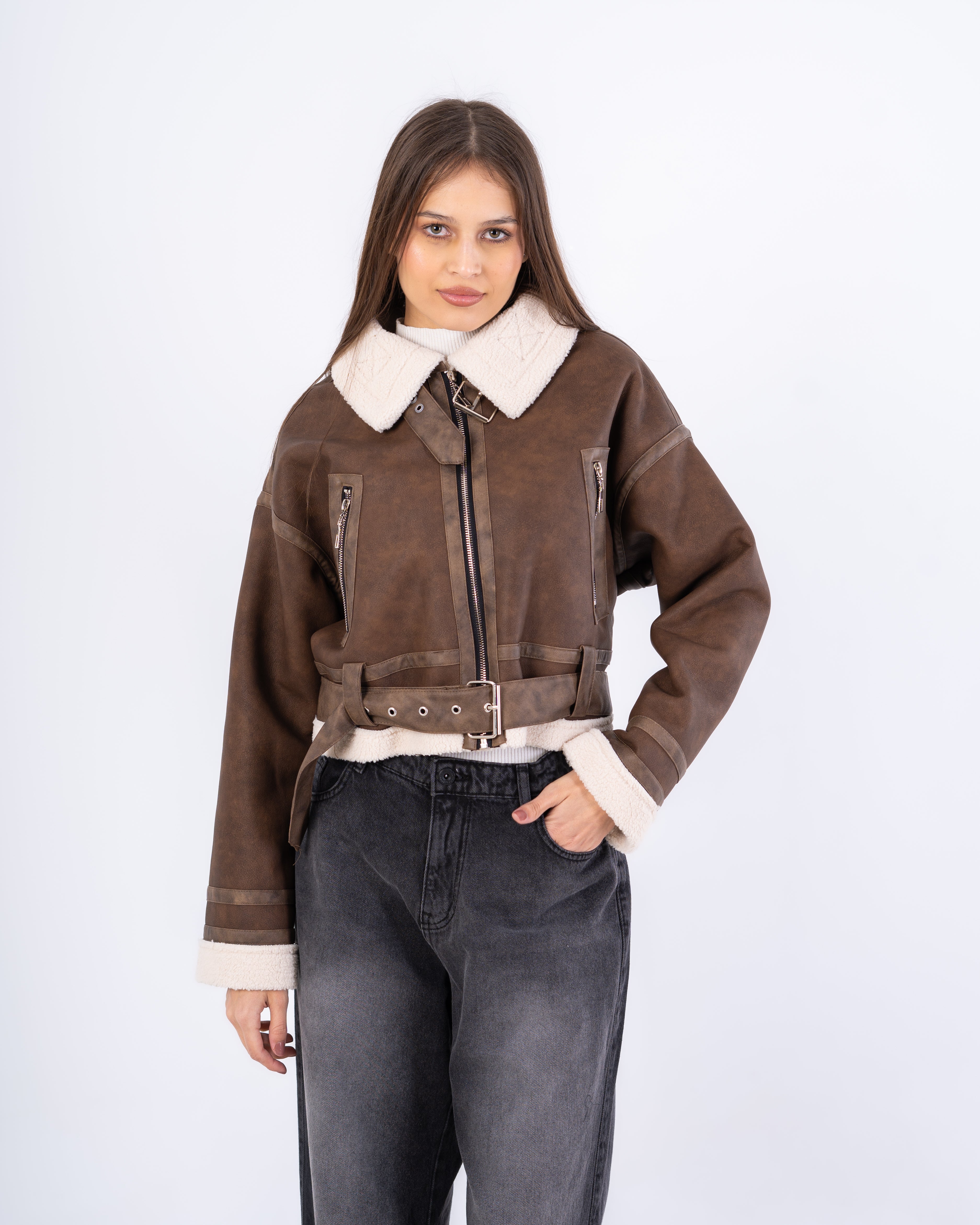 Short Leather Jacket - Two Zipper Pockets