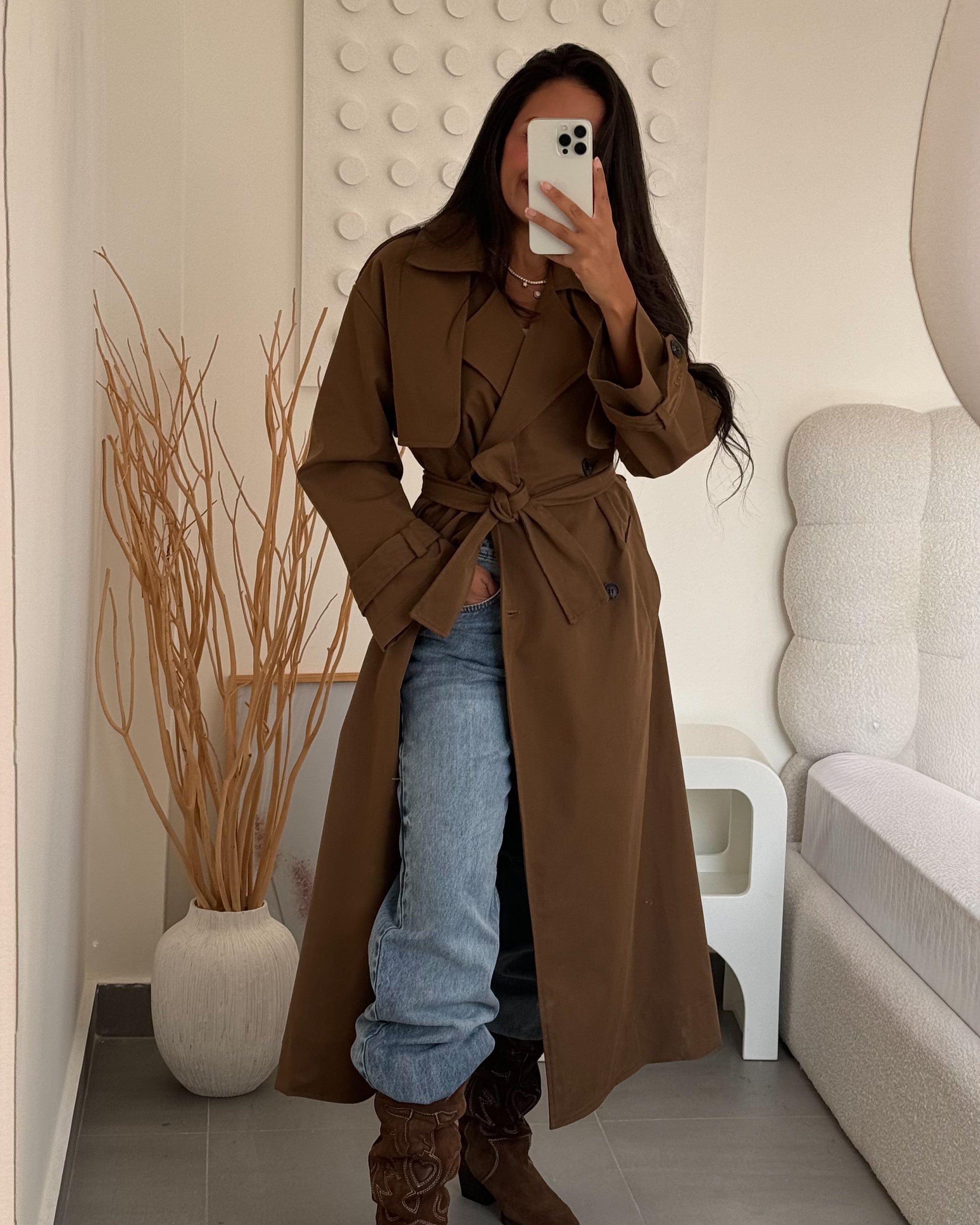 Long Trench Coat – Plain (With Belt And Buttons)