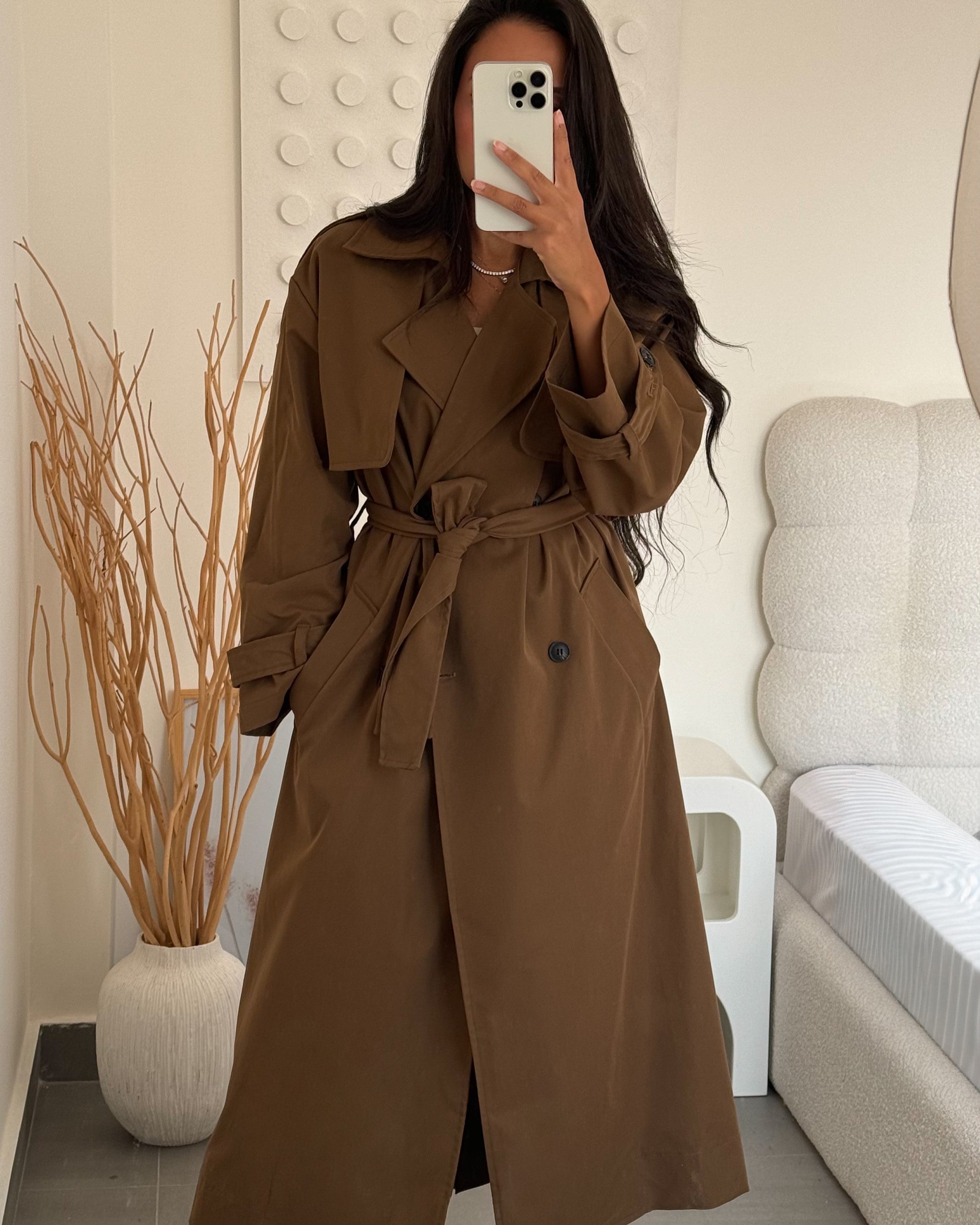 Long Trench Coat – Plain (With Belt And Buttons)