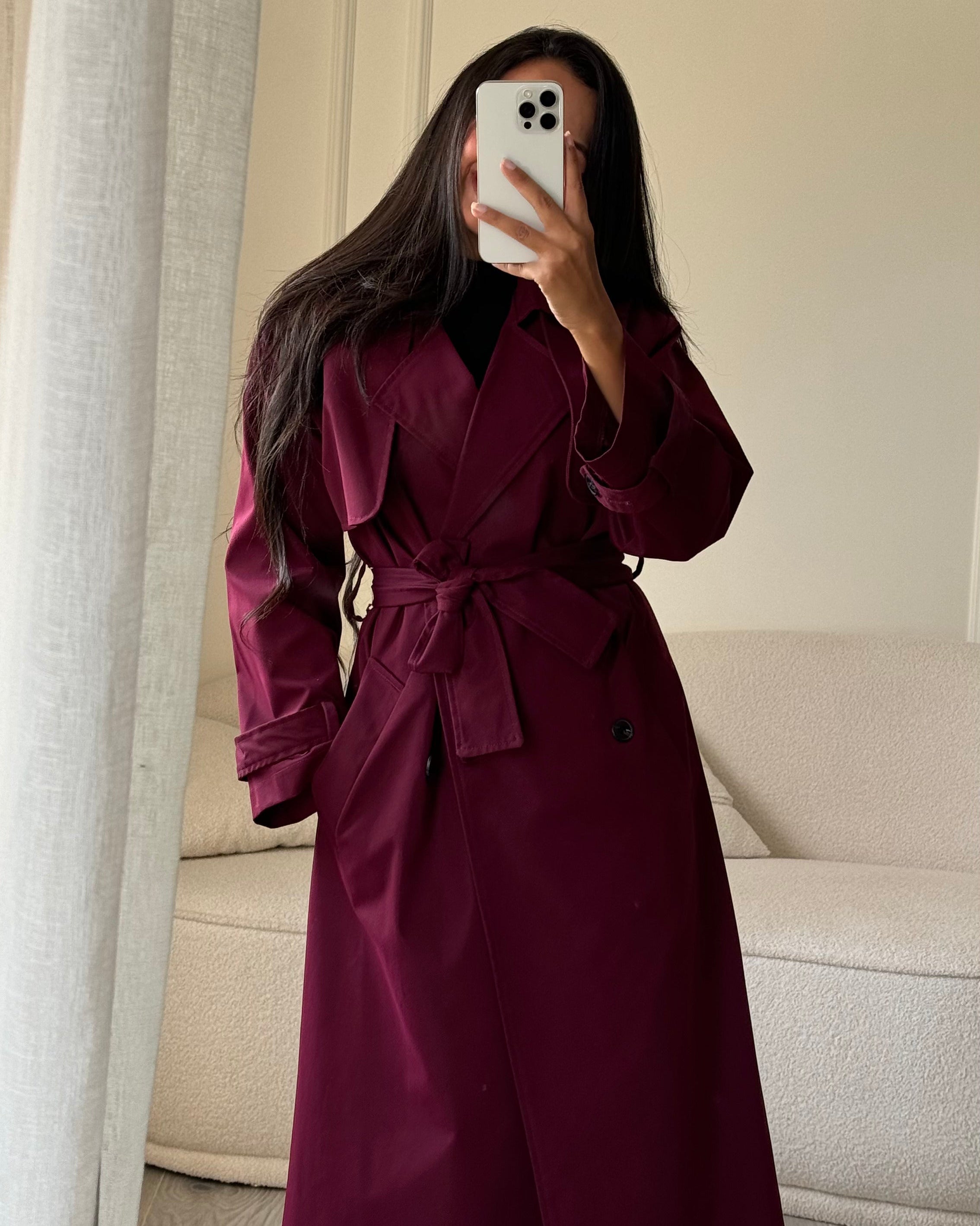 Long Trench Coat – Plain (With Belt And Buttons)
