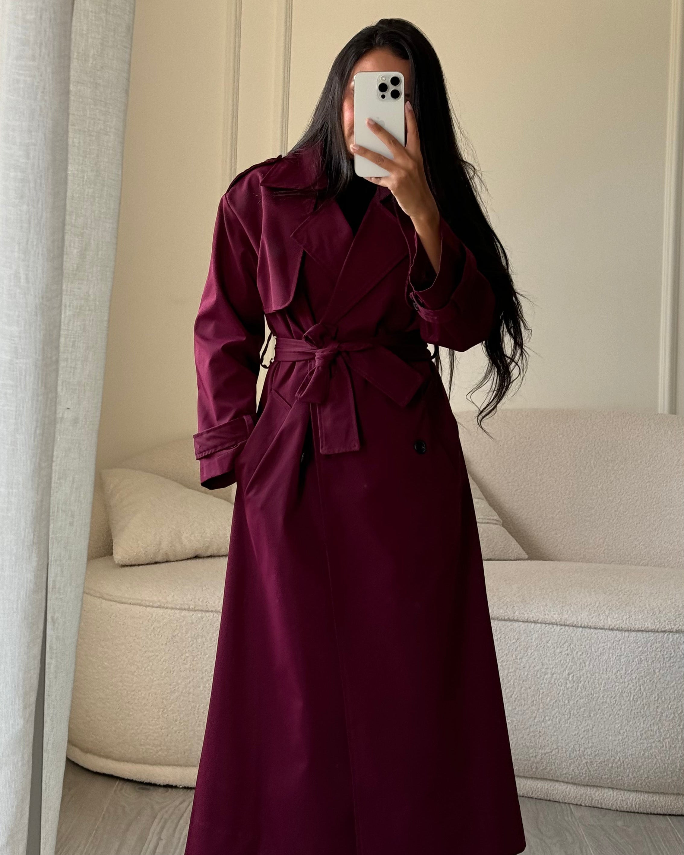 Long Trench Coat – Plain (With Belt And Buttons)