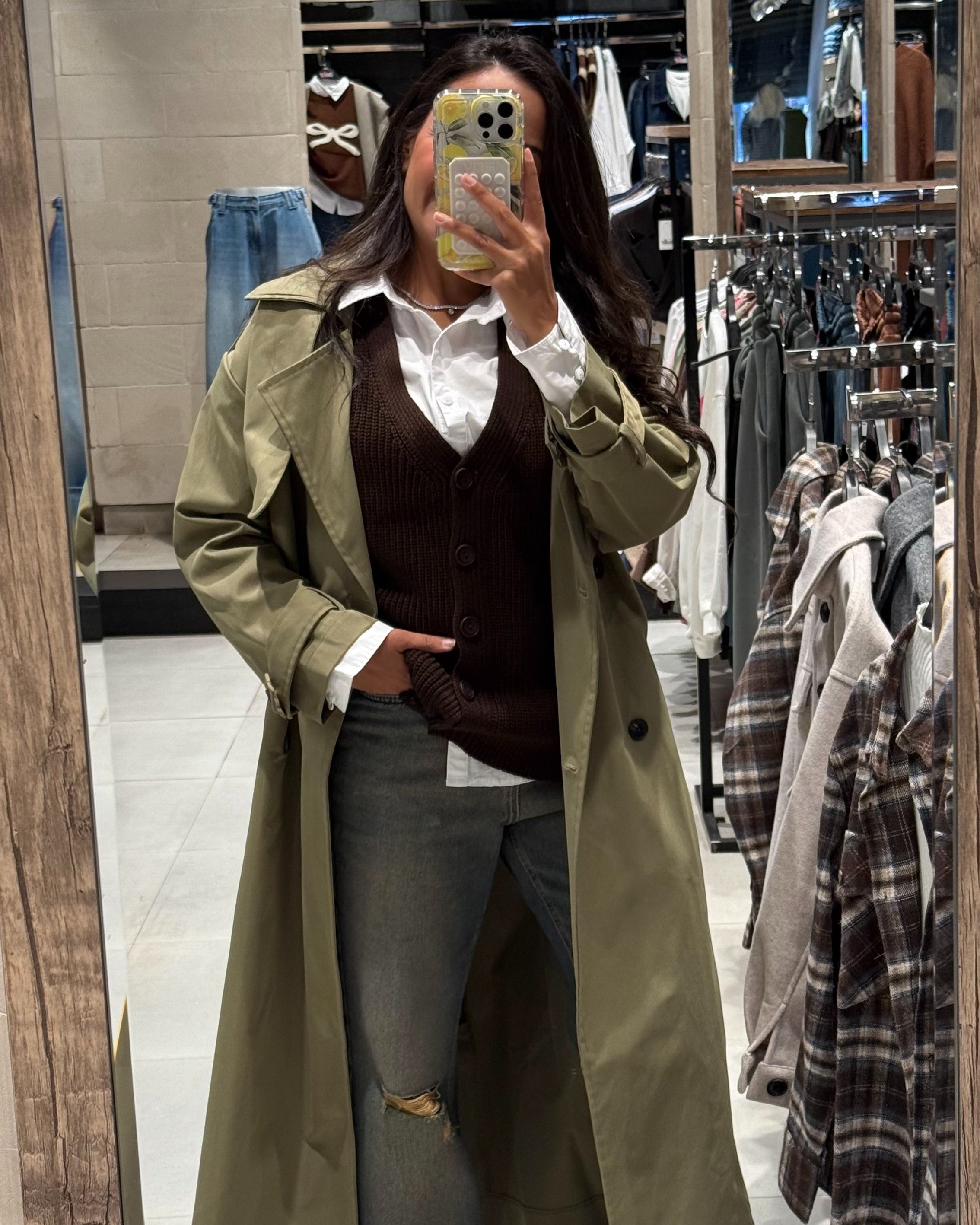 Long Trench Coat – Plain (With Belt And Buttons)