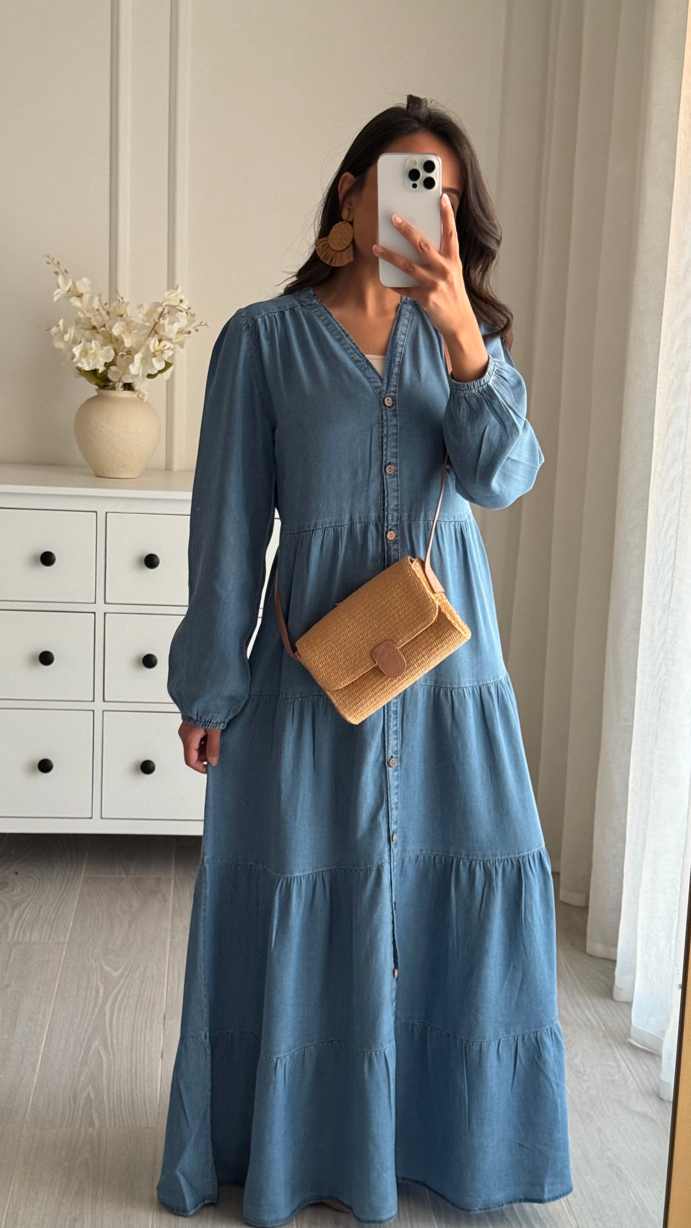 Denim Dress - Plain (Long - Buttons)