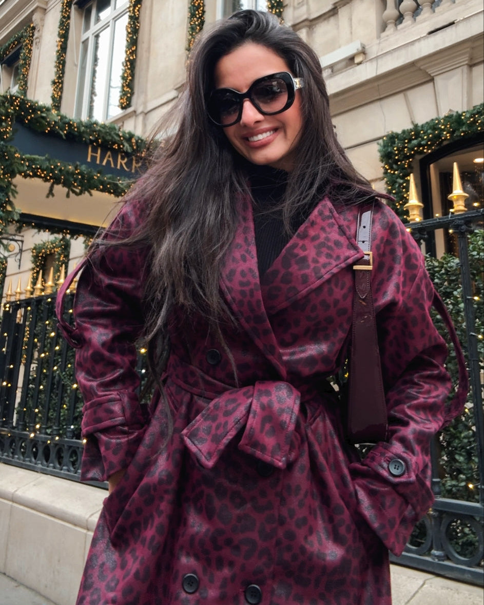 Patterned Trench Coat – Leopard Leather