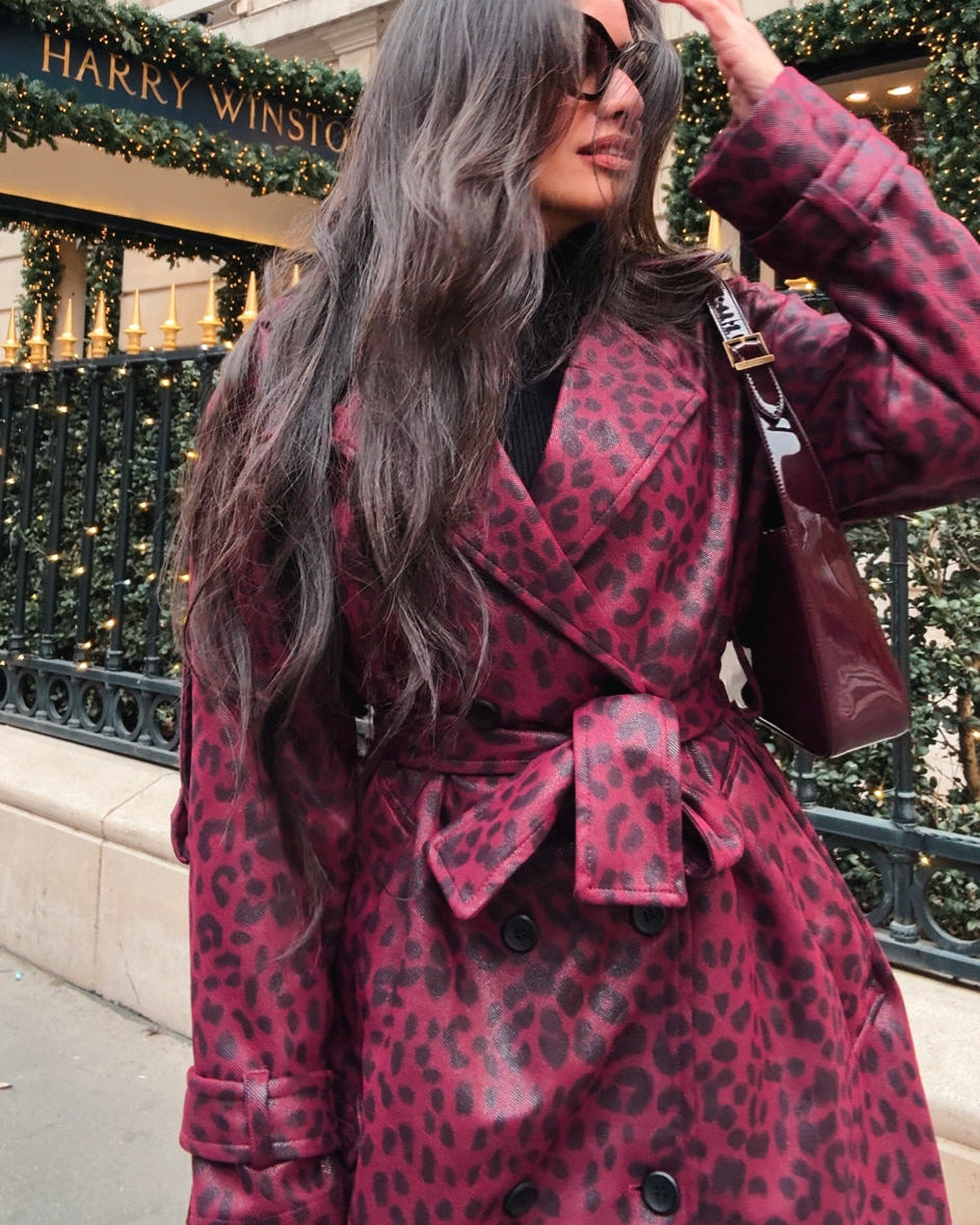 Patterned Trench Coat – Leopard Leather