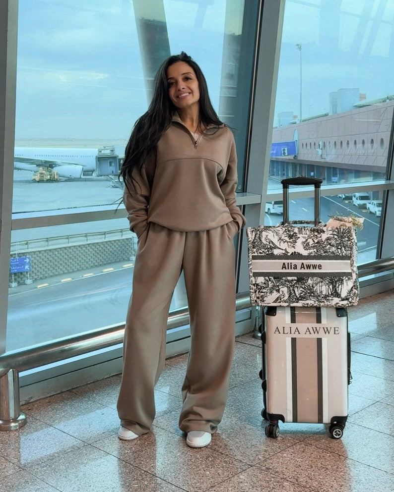 Plain Sweatshirt – Zip Neck (Chest & Sleeve Stripe)