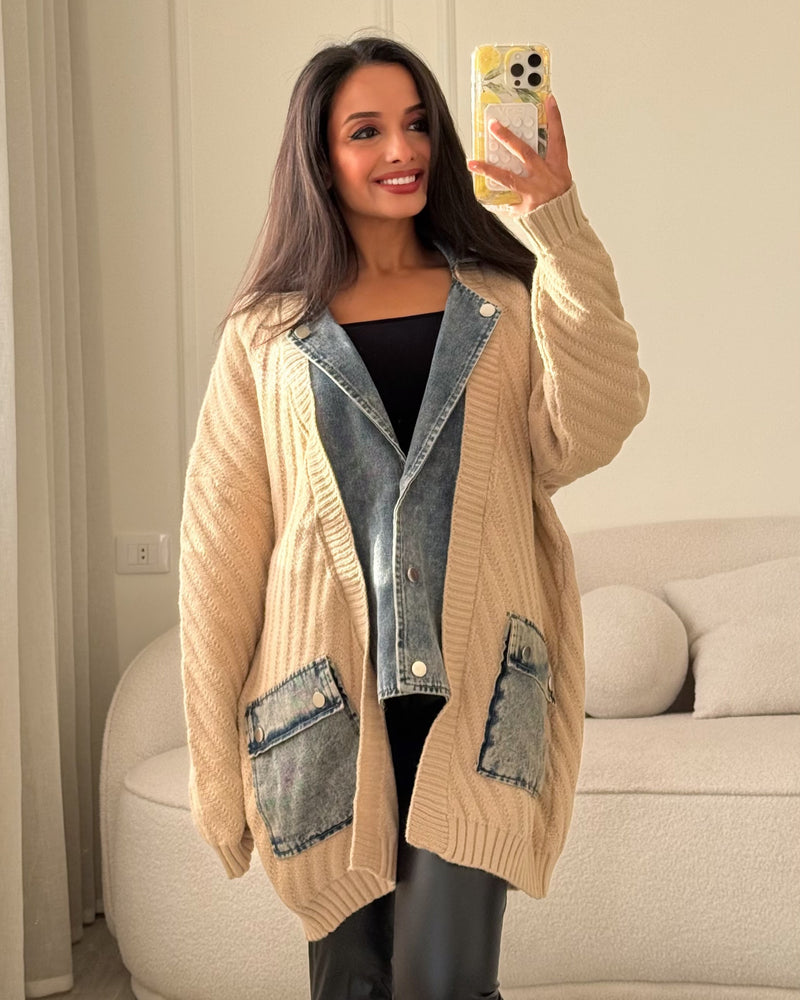 Knitwear Cardigan – (Denim Pockets - Long)