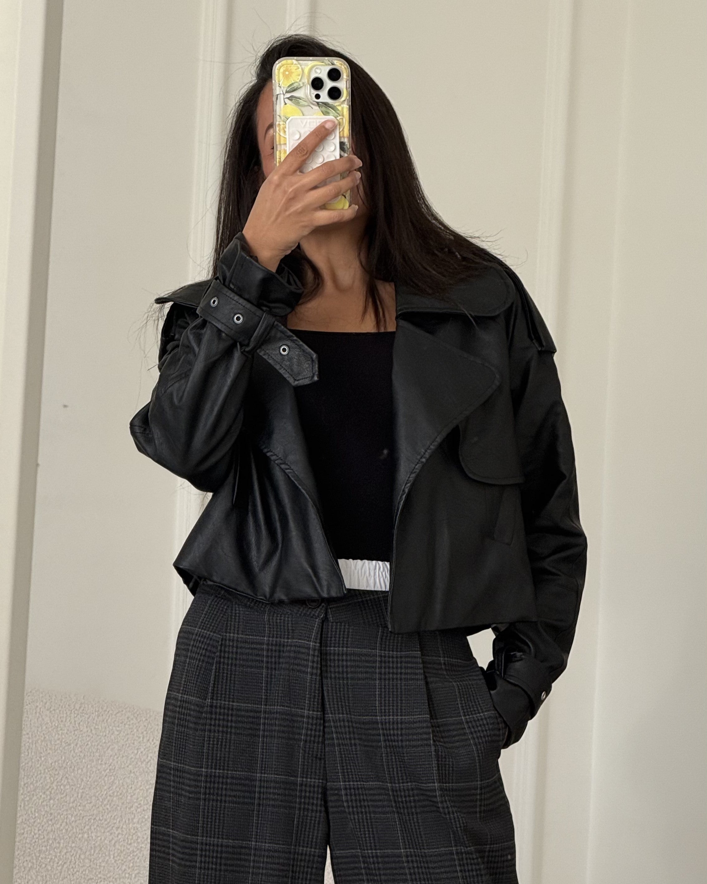 Short Leather Jacket – Side Slit Pocket (Cuffed Sleeves)