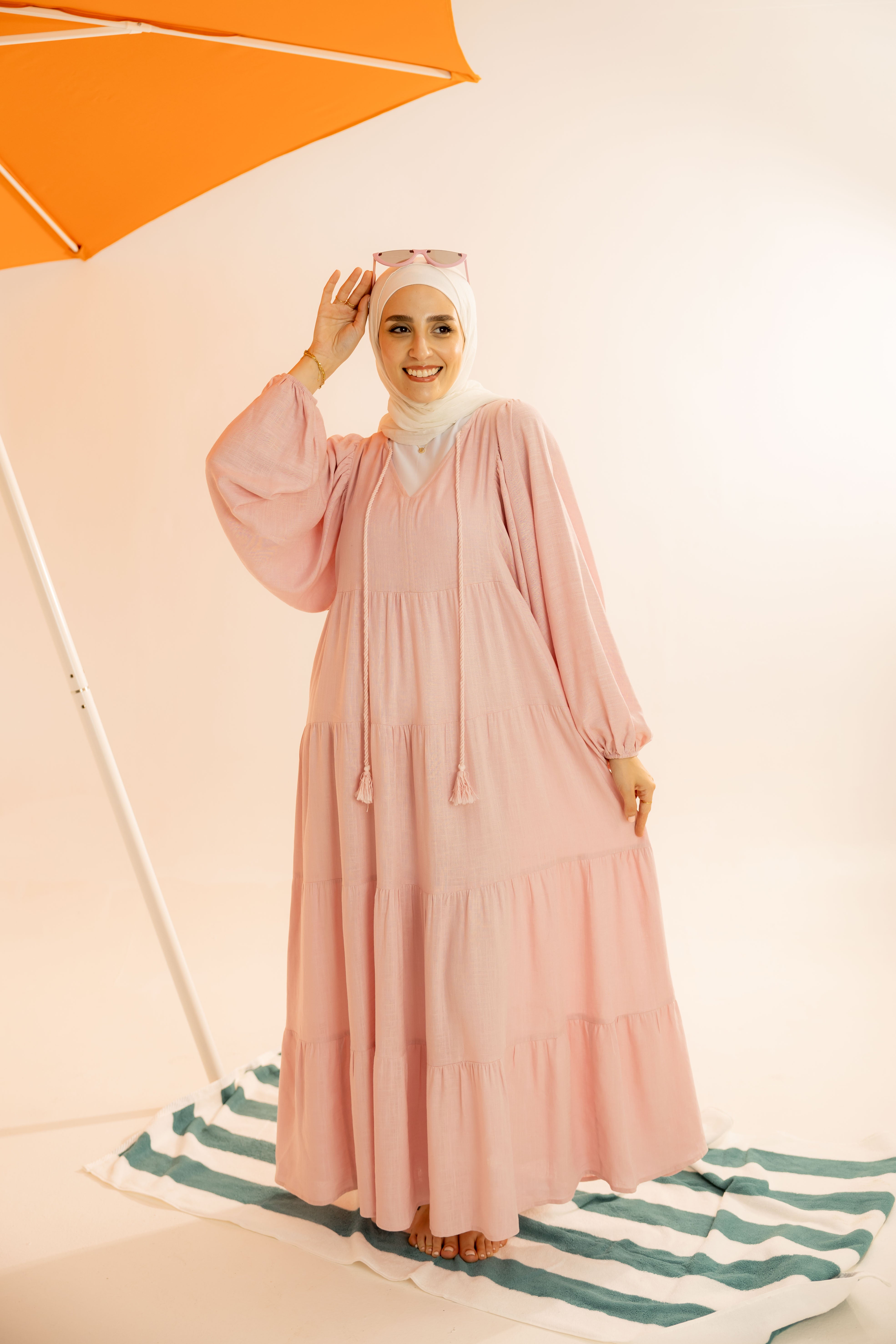 Long Plain Dress – Neck Tie Detail