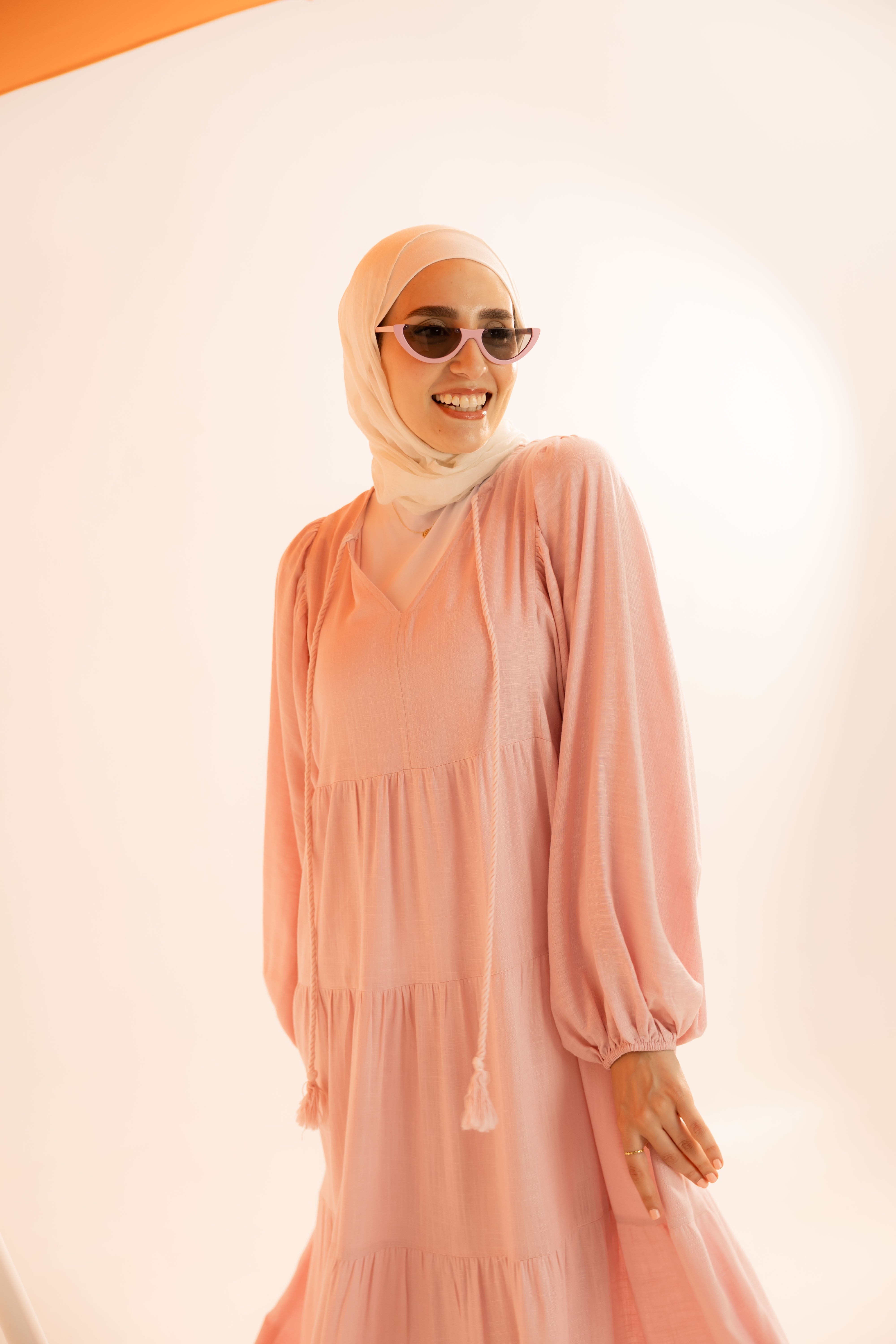 Long Plain Dress – Neck Tie Detail