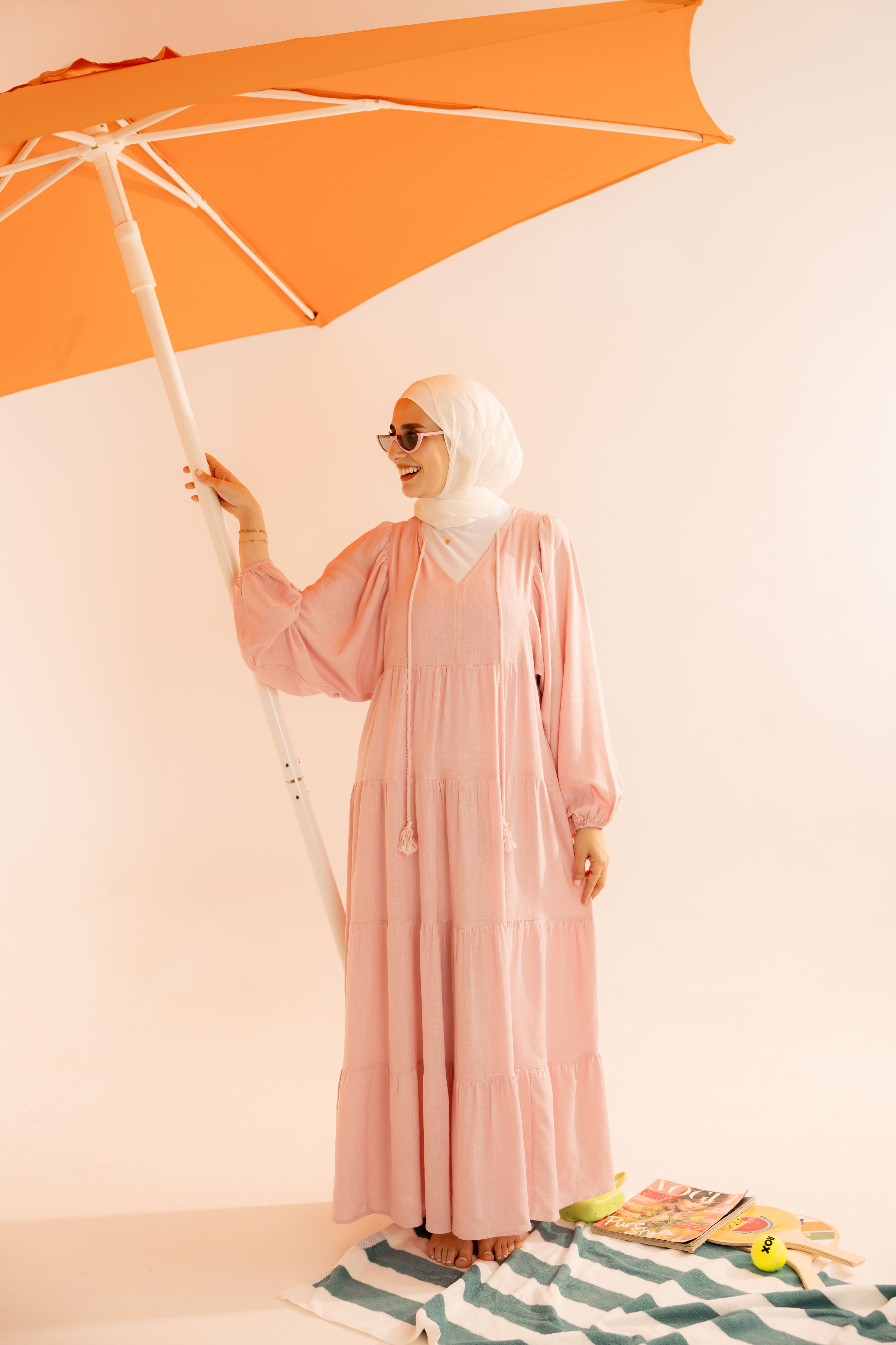Long Plain Dress – Neck Tie Detail