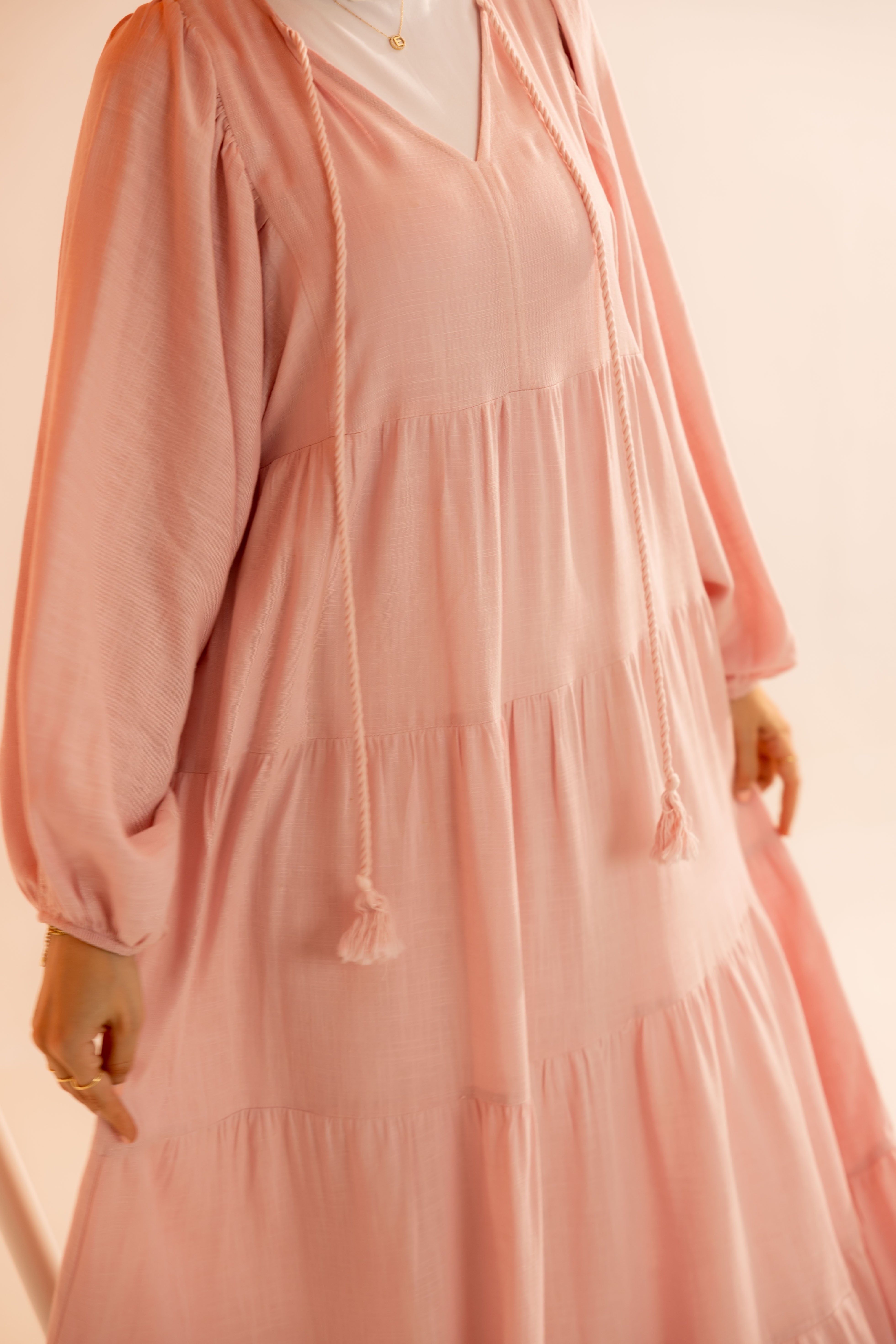 Long Plain Dress – Neck Tie Detail