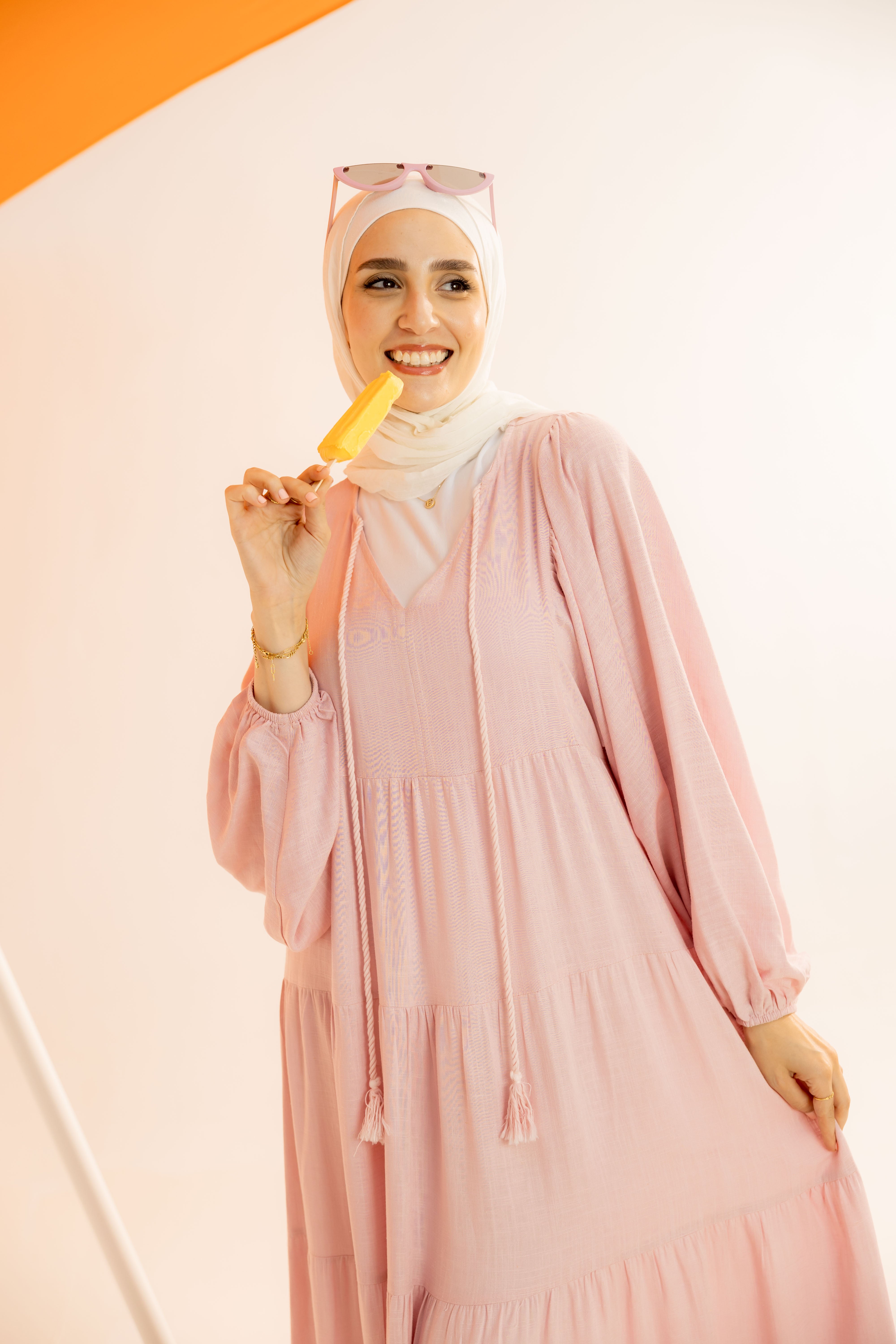 Long Plain Dress – Neck Tie Detail