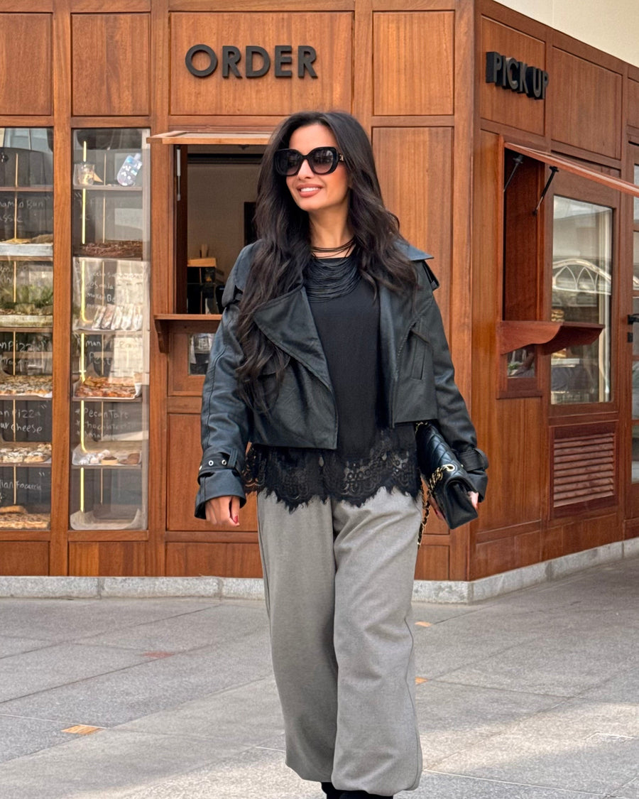 Cropped Leather Jacket - With Welt Pockets
