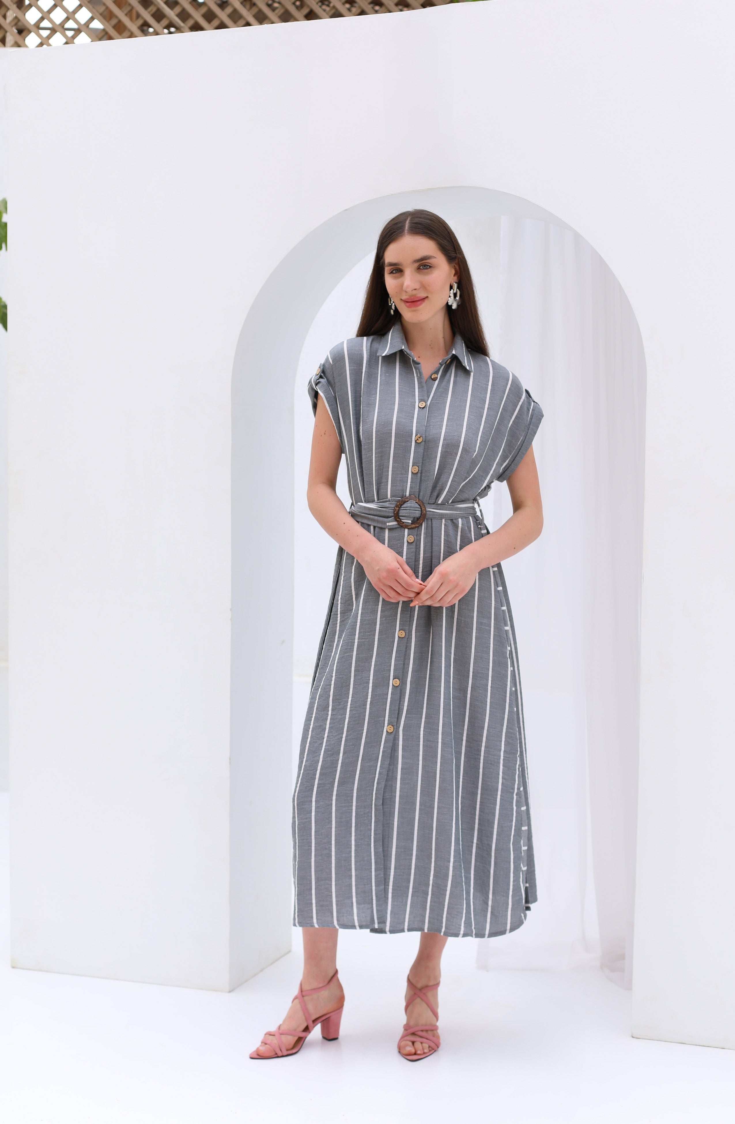 Dress  - Striped with belt