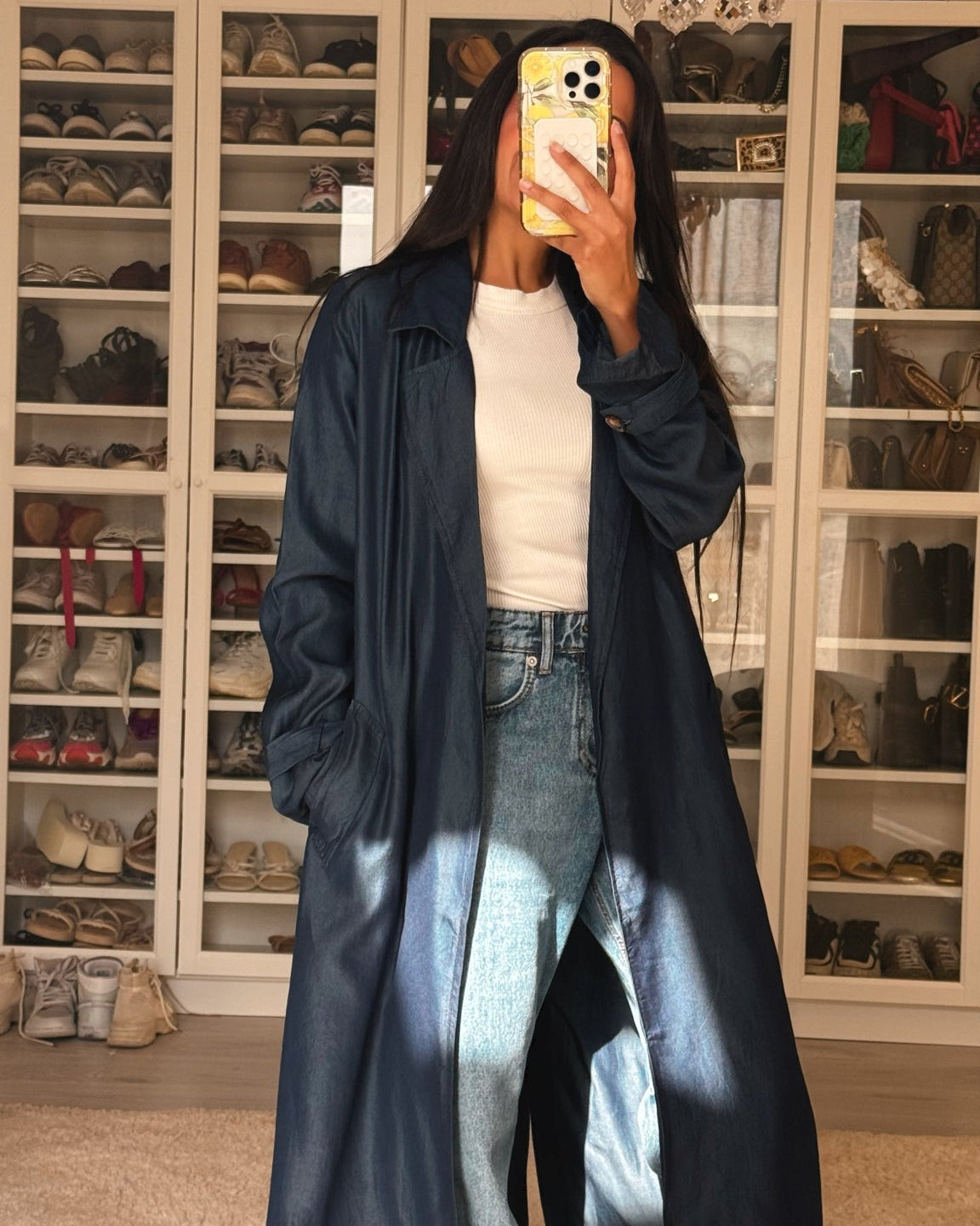 Belted Longline Denim Kimono