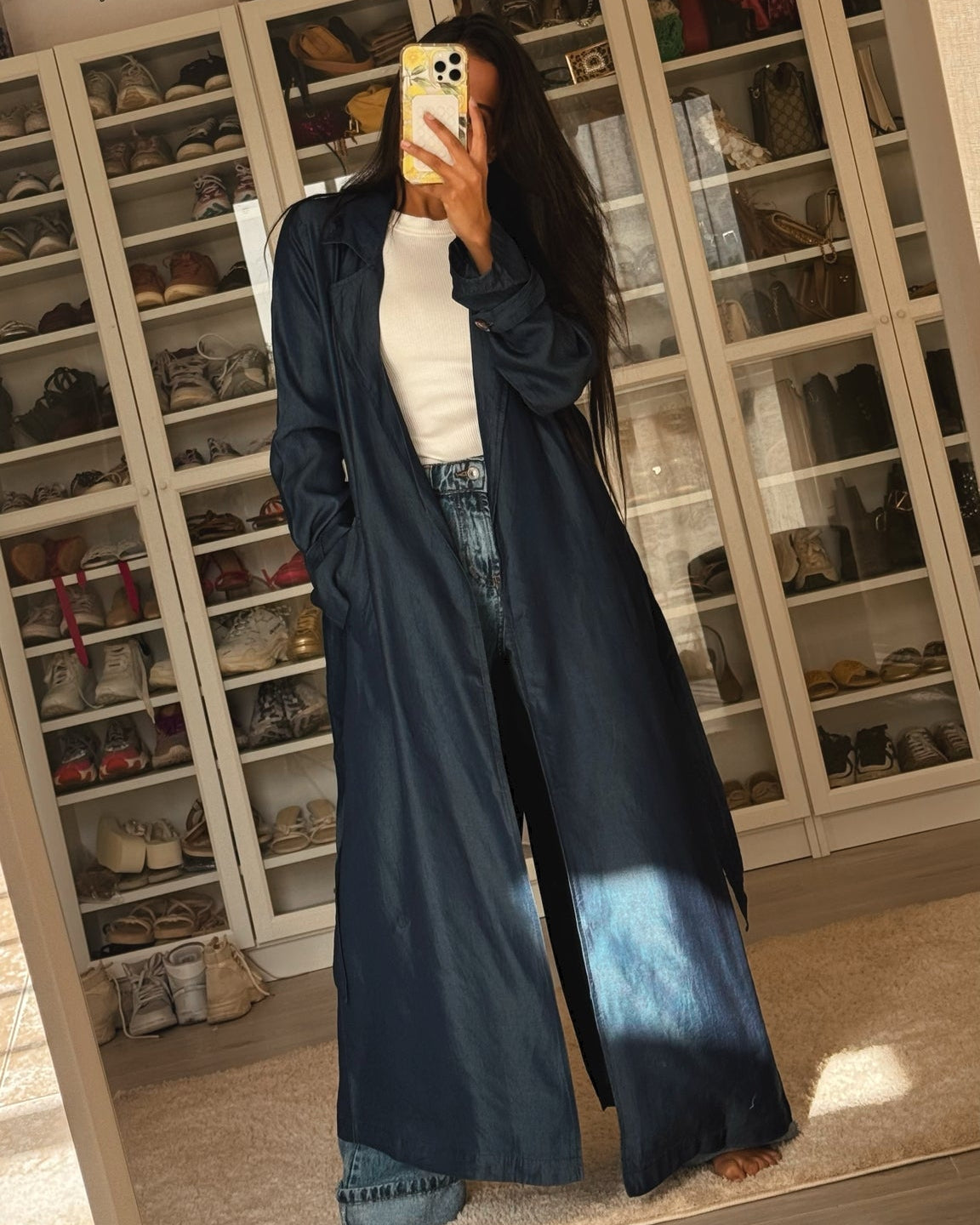 Belted Longline Denim Kimono